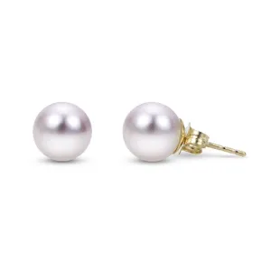 8mm AA Akoya Pearl 14K Yellow Gold Stud Earrings