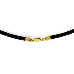 9 Carat 14K Solid Yellow Gold Leather Necklace Pearl White Topaz