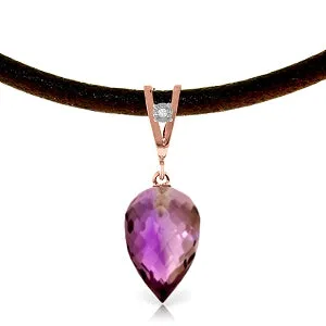 9.51 Carat 14K Solid Rose Gold Leather Necklace Diamond Amethyst