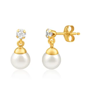 9ct Dazzling Yellow Gold Cubic Zirconia   Pearl Drop Earrings