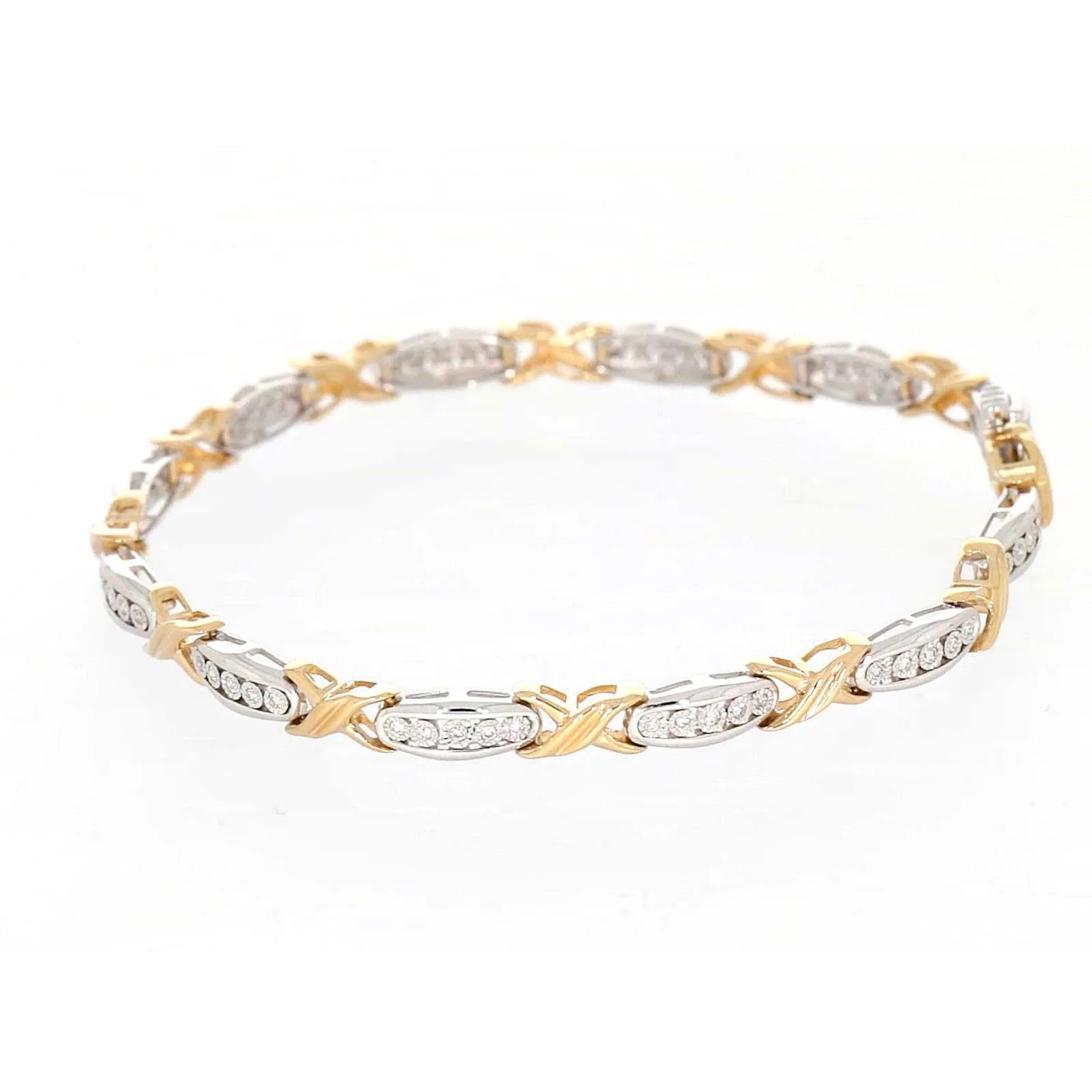 9ct Two Tone Gold Round Brilliant Cut with 0.30 Carat tw of Diamonds Bracelet