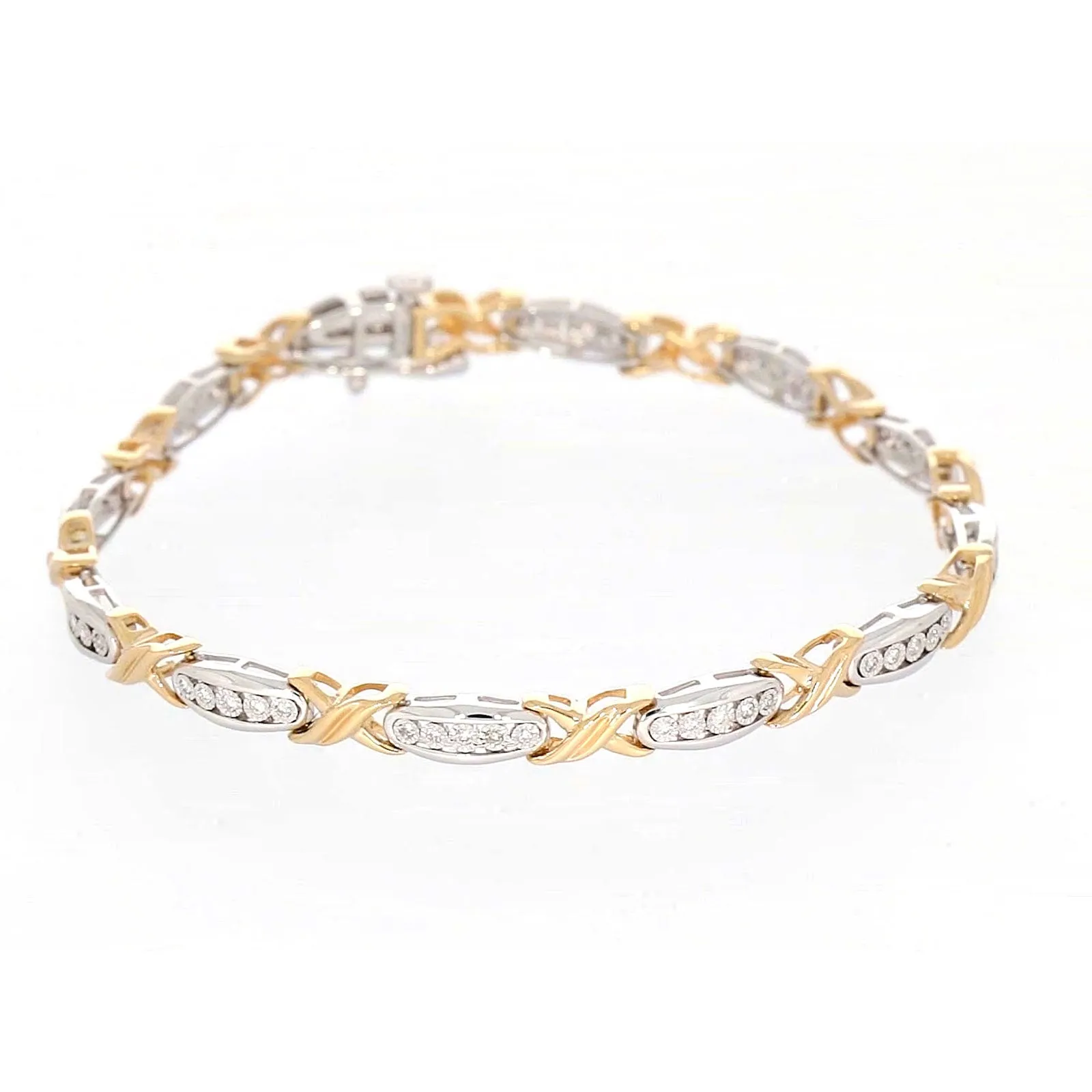 9ct Two Tone Gold Round Brilliant Cut with 0.30 Carat tw of Diamonds Bracelet