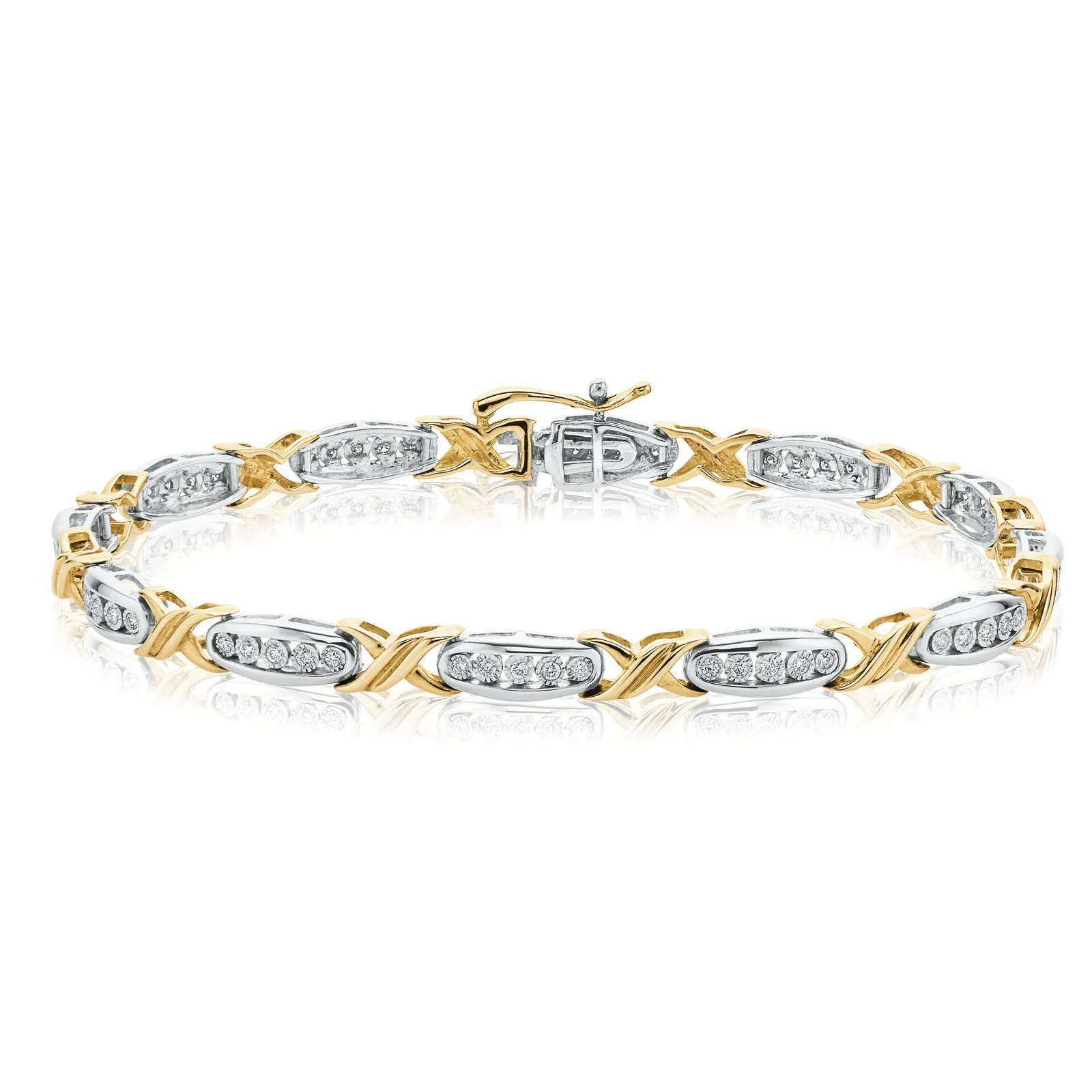 9ct Two Tone Gold Round Brilliant Cut with 0.30 Carat tw of Diamonds Bracelet