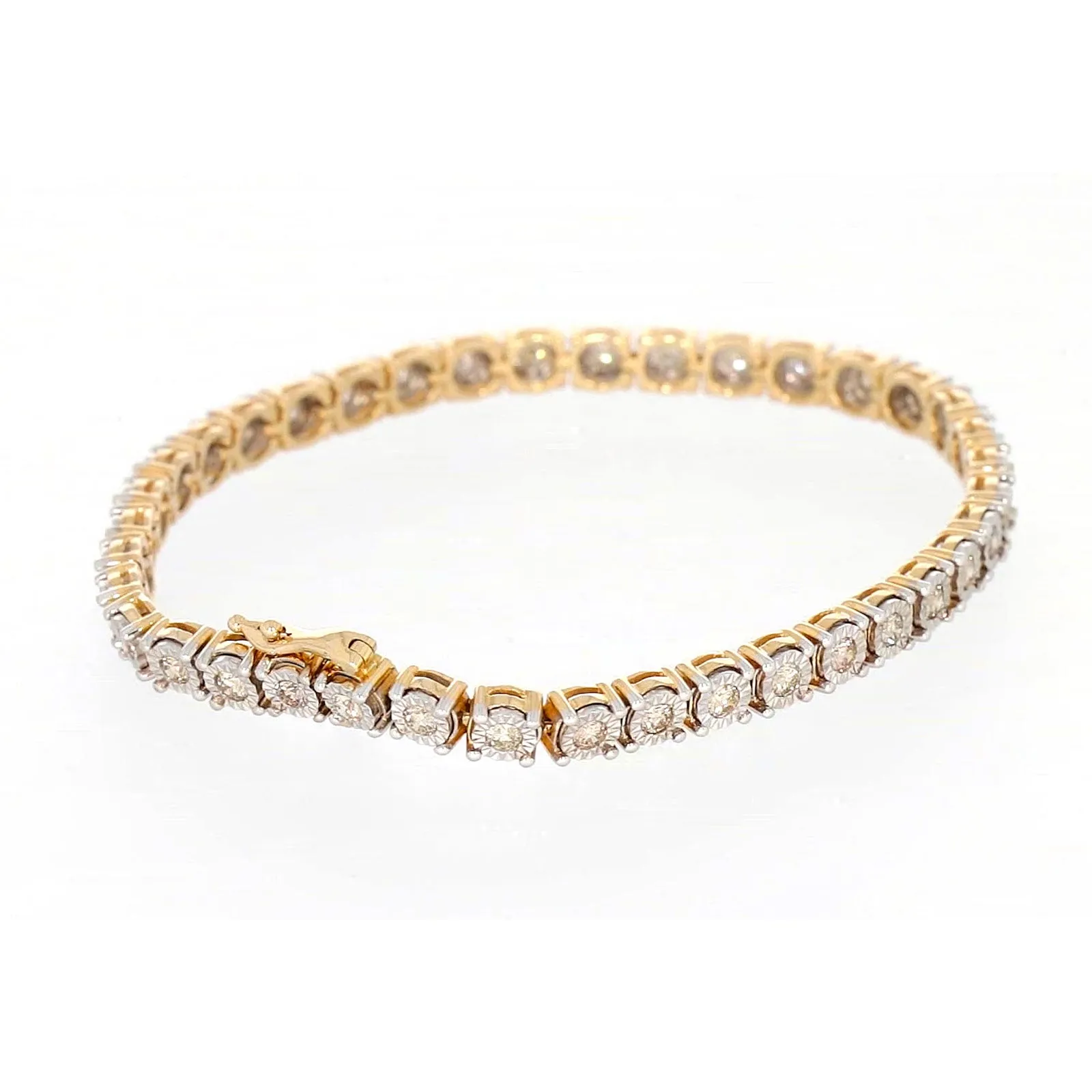 9ct Two Tone Gold Round Brilliant Cut with 2 Carat tw of Diamonds Tennis Bracelet