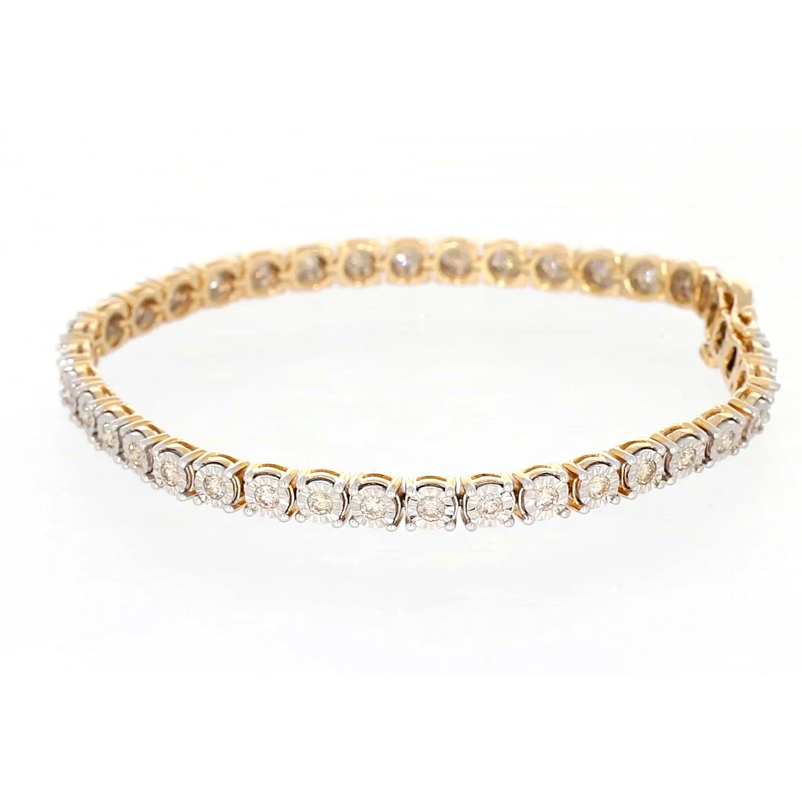 9ct Two Tone Gold Round Brilliant Cut with 2 Carat tw of Diamonds Tennis Bracelet