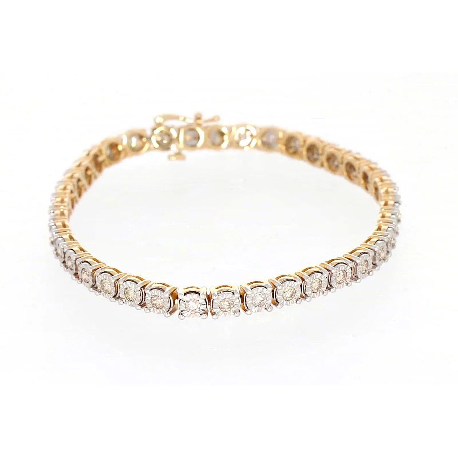 9ct Two Tone Gold Round Brilliant Cut with 2 Carat tw of Diamonds Tennis Bracelet