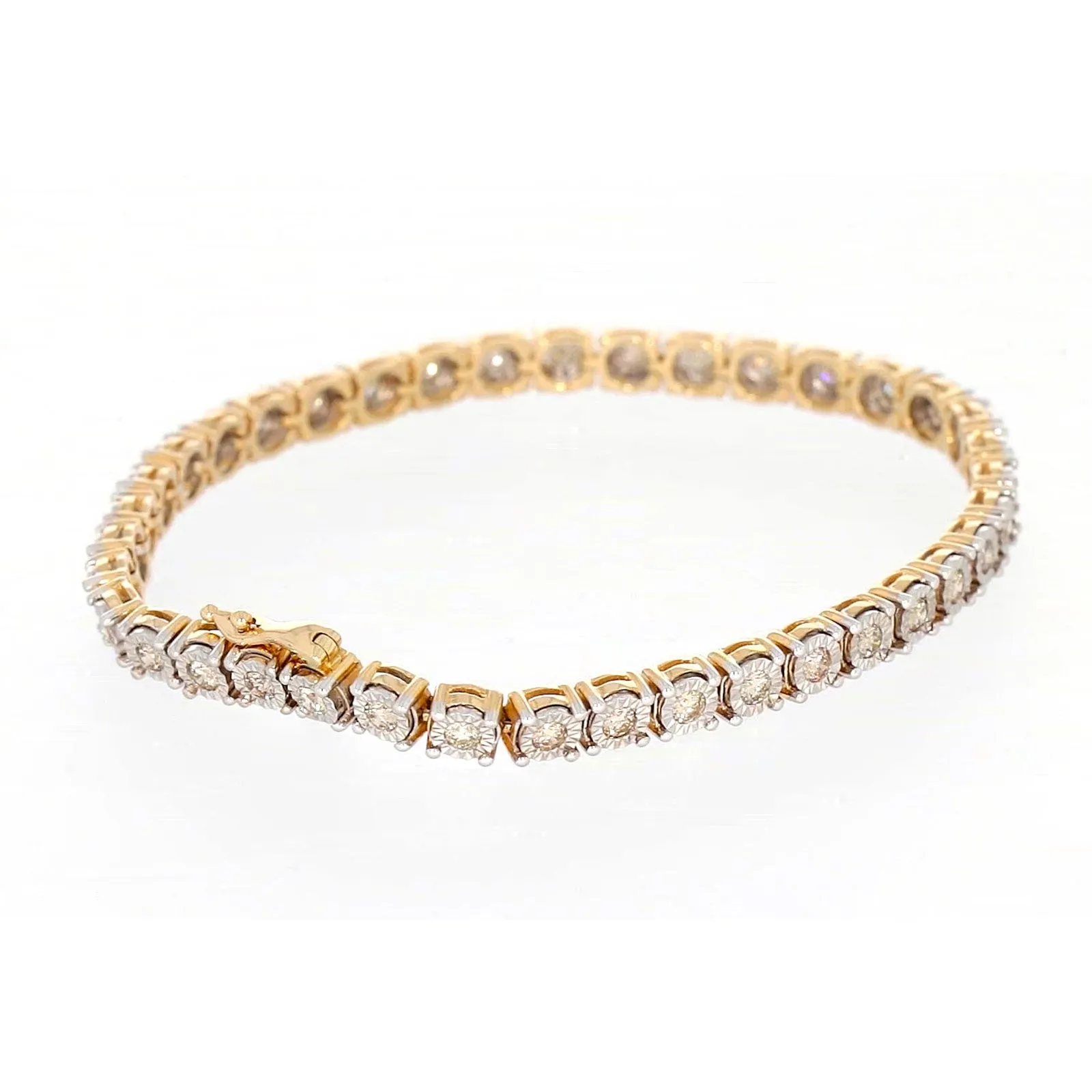 9ct Two Tone Gold Round Brilliant Cut with 2 Carat tw of Diamonds Tennis Bracelet