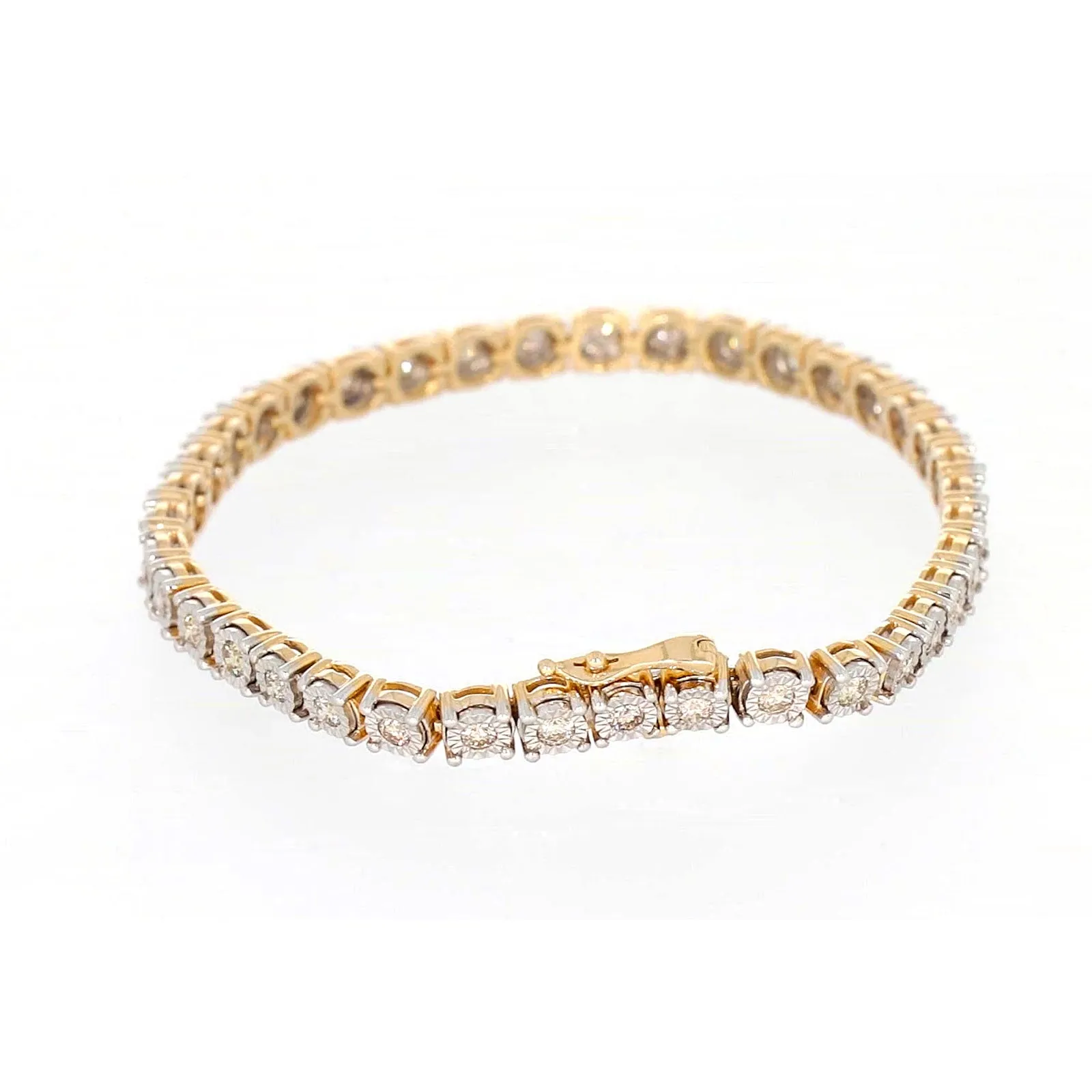 9ct Two Tone Gold Round Brilliant Cut with 2 Carat tw of Diamonds Tennis Bracelet