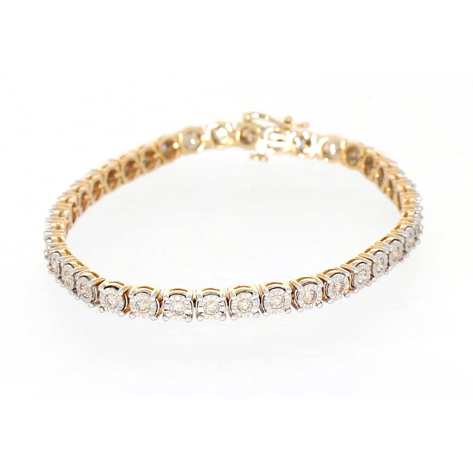 9ct Two Tone Gold Round Brilliant Cut with 2 Carat tw of Diamonds Tennis Bracelet