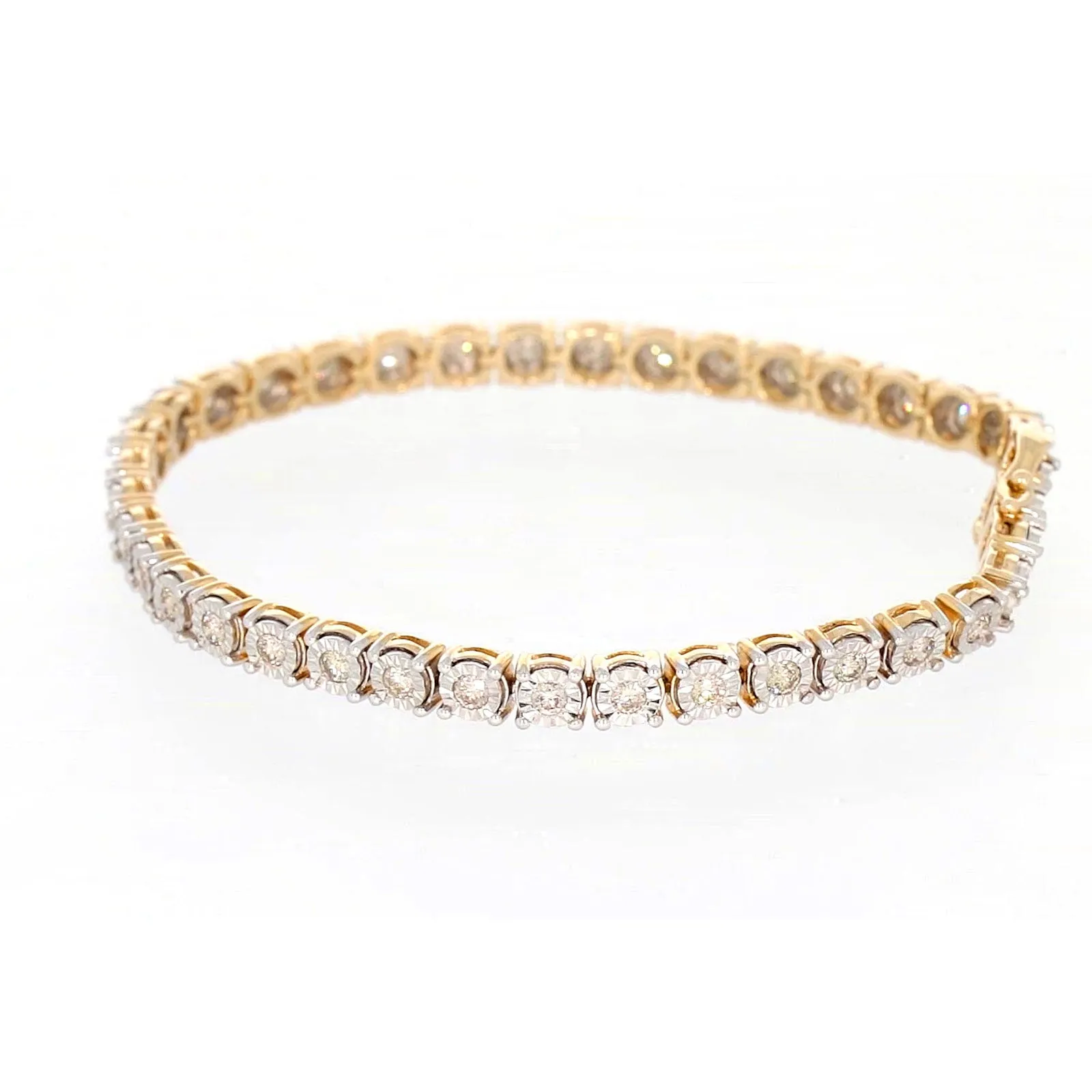 9ct Two Tone Gold Round Brilliant Cut with 2 Carat tw of Diamonds Tennis Bracelet