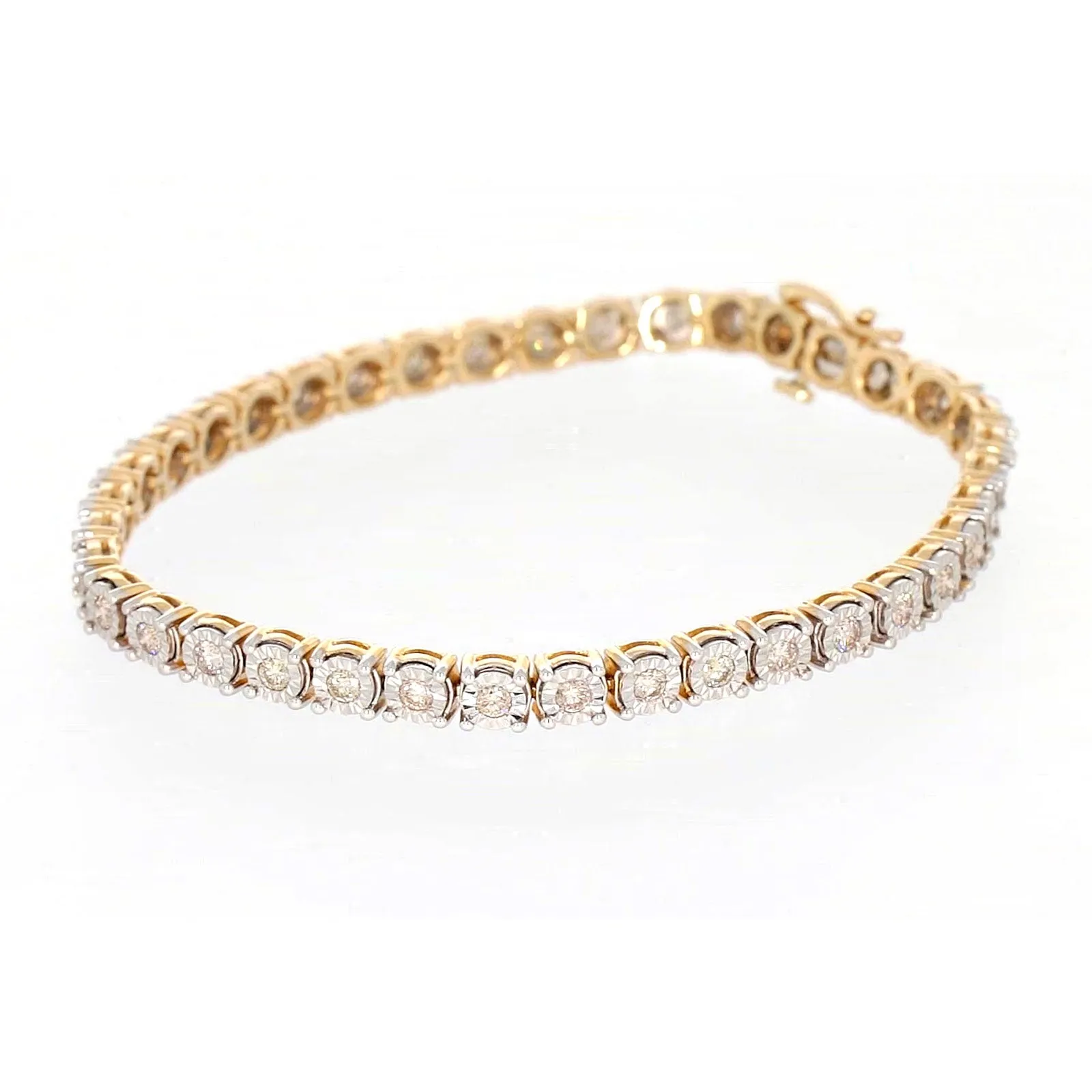 9ct Two Tone Gold Round Brilliant Cut with 2 Carat tw of Diamonds Tennis Bracelet