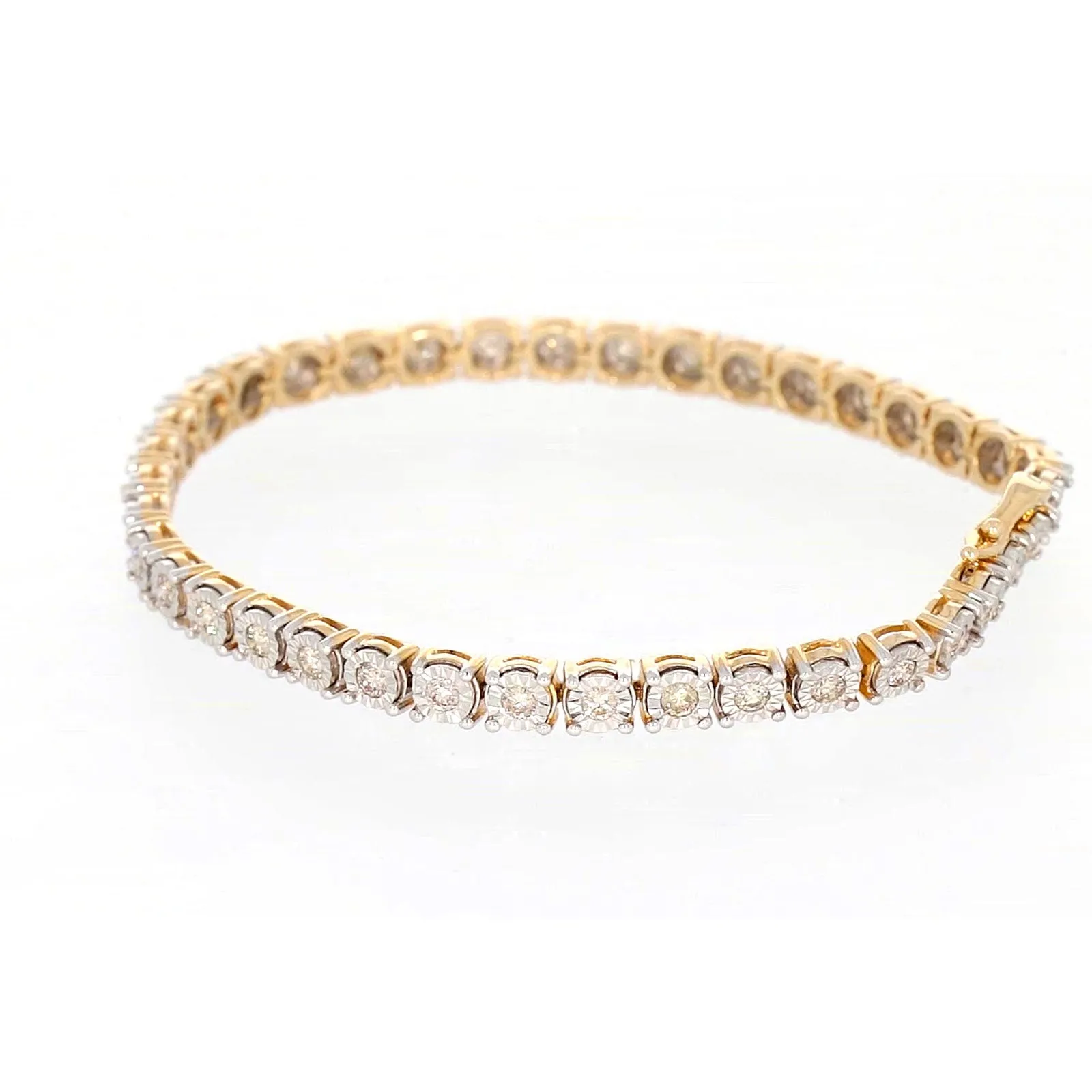 9ct Two Tone Gold Round Brilliant Cut with 2 Carat tw of Diamonds Tennis Bracelet