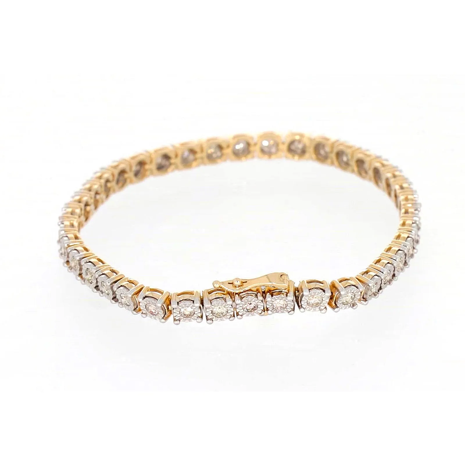 9ct Two Tone Gold Round Brilliant Cut with 2 Carat tw of Diamonds Tennis Bracelet