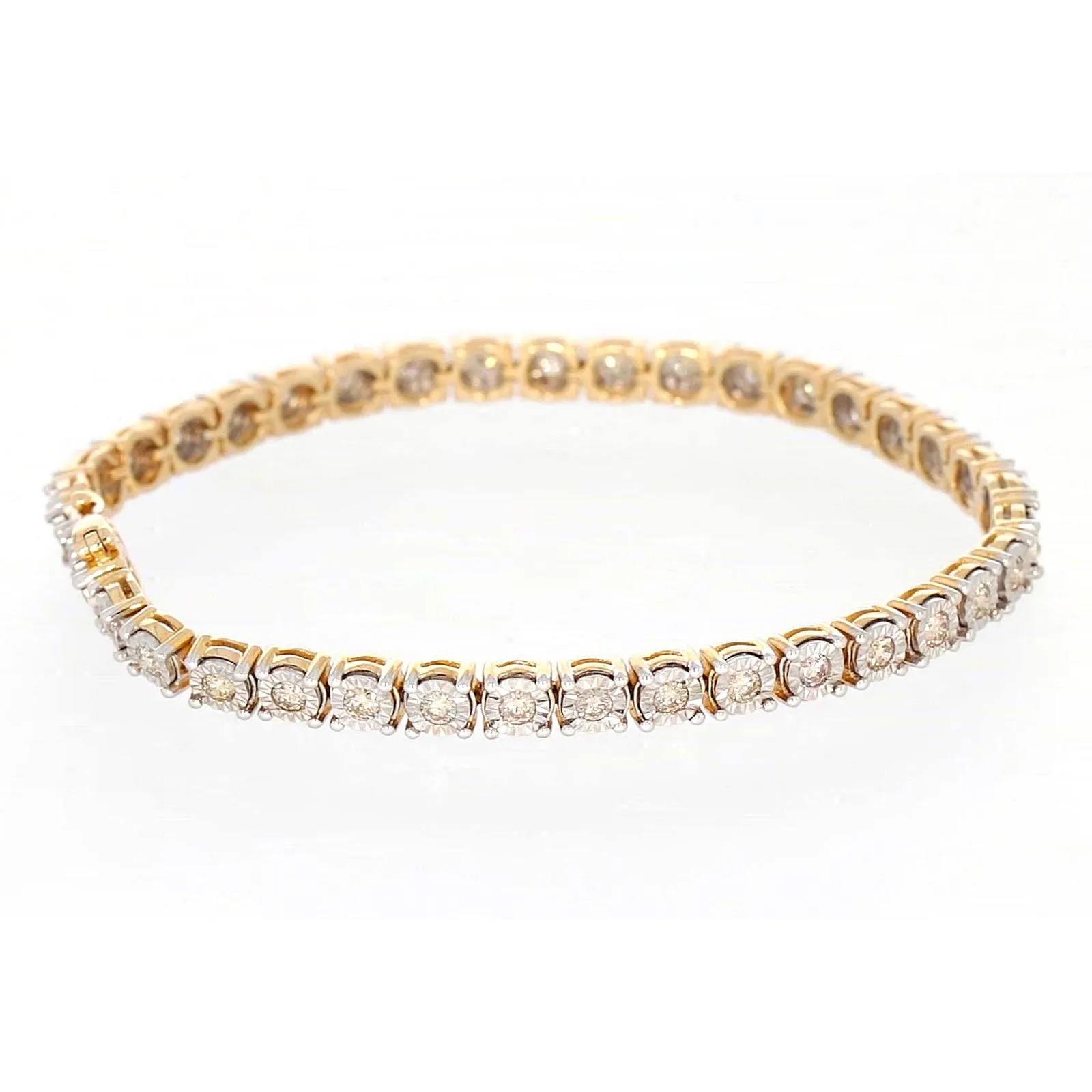 9ct Two Tone Gold Round Brilliant Cut with 2 Carat tw of Diamonds Tennis Bracelet