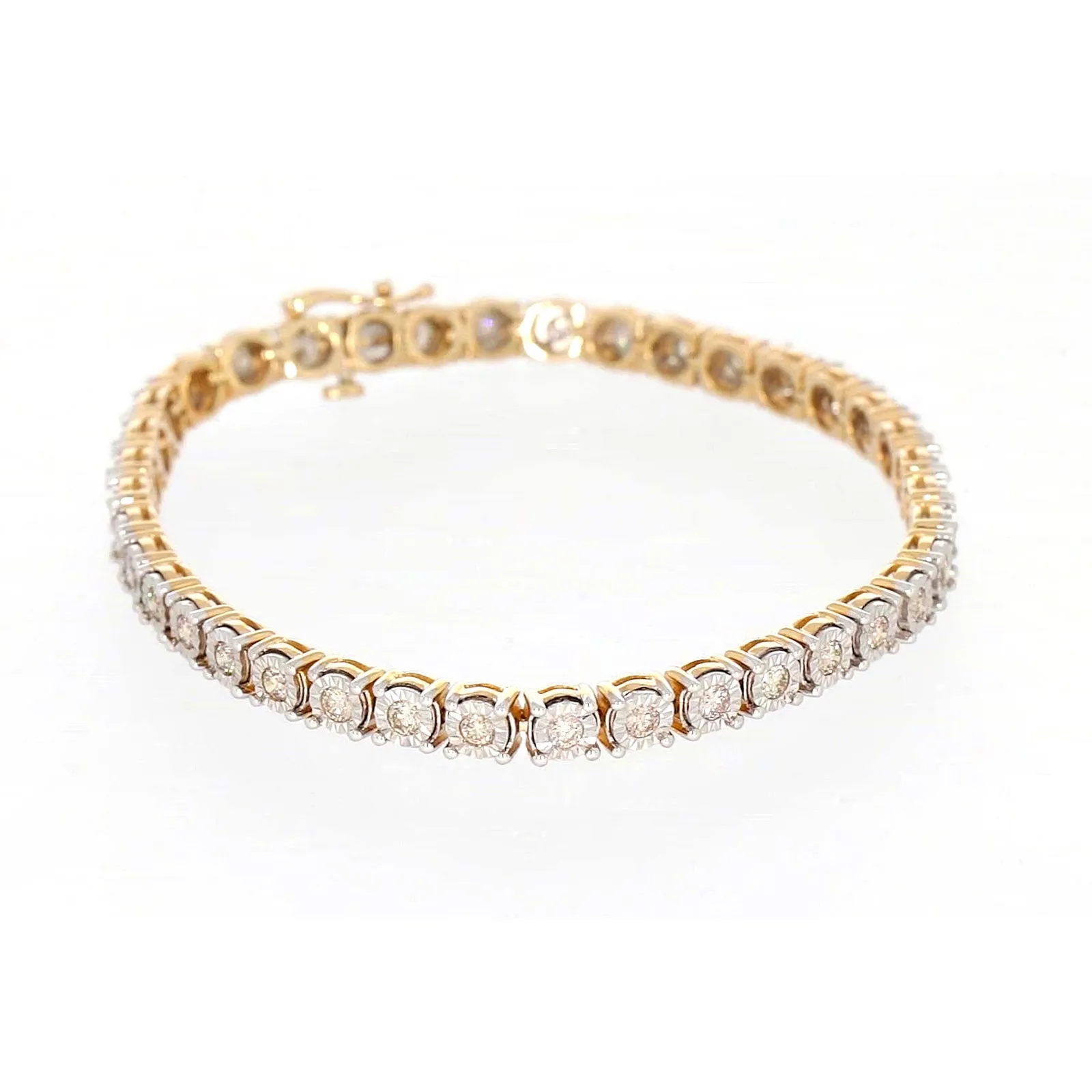 9ct Two Tone Gold Round Brilliant Cut with 2 Carat tw of Diamonds Tennis Bracelet