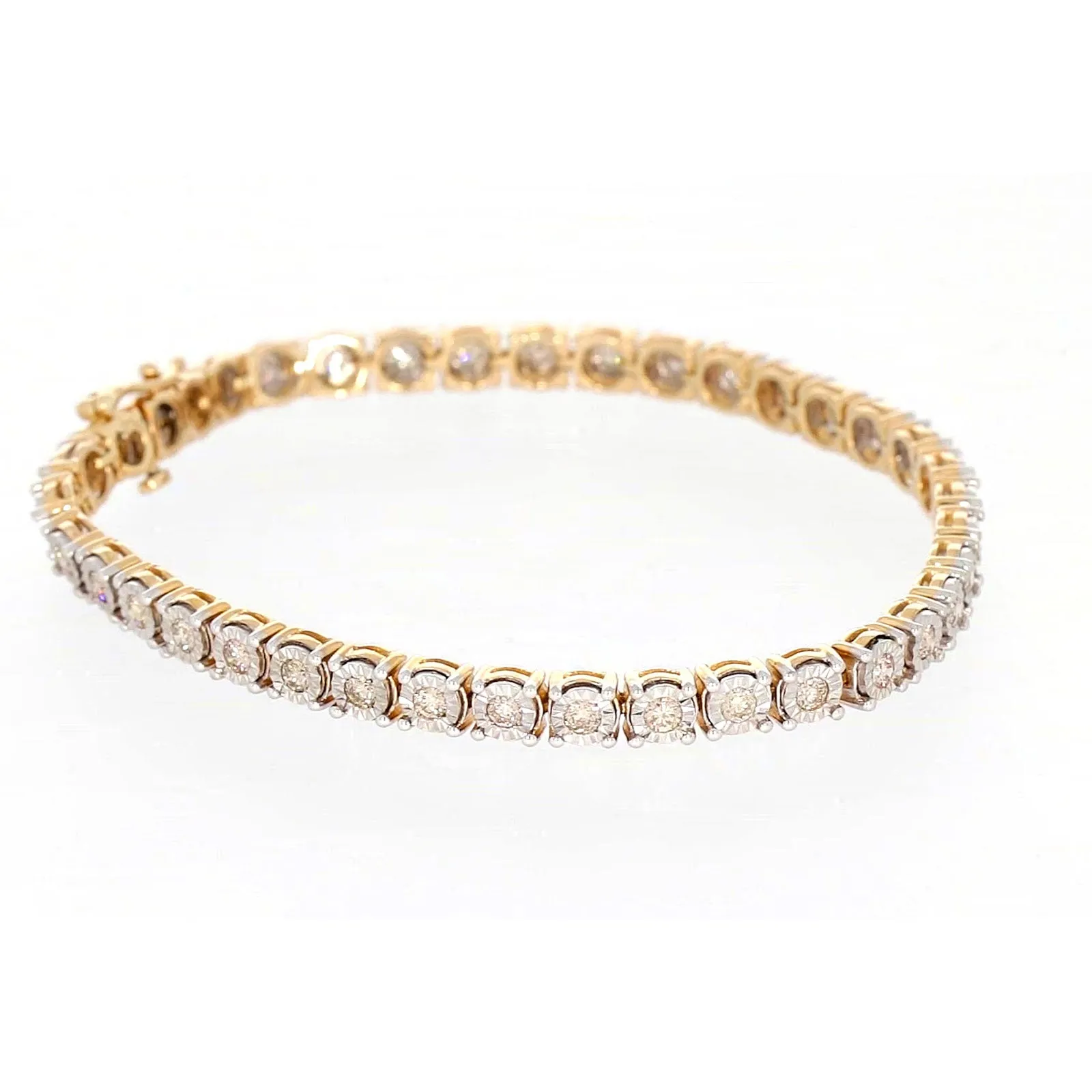 9ct Two Tone Gold Round Brilliant Cut with 2 Carat tw of Diamonds Tennis Bracelet