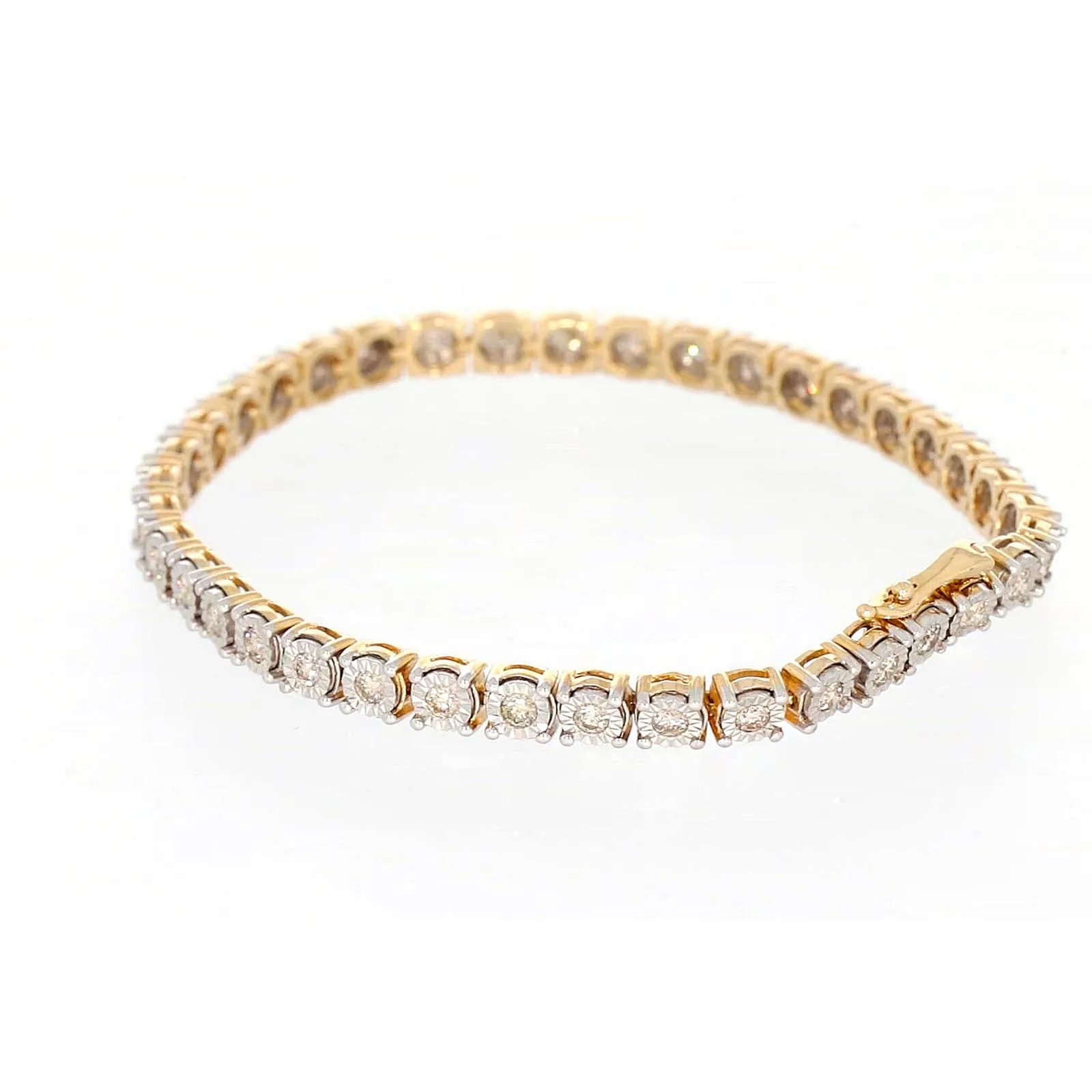 9ct Two Tone Gold Round Brilliant Cut with 2 Carat tw of Diamonds Tennis Bracelet