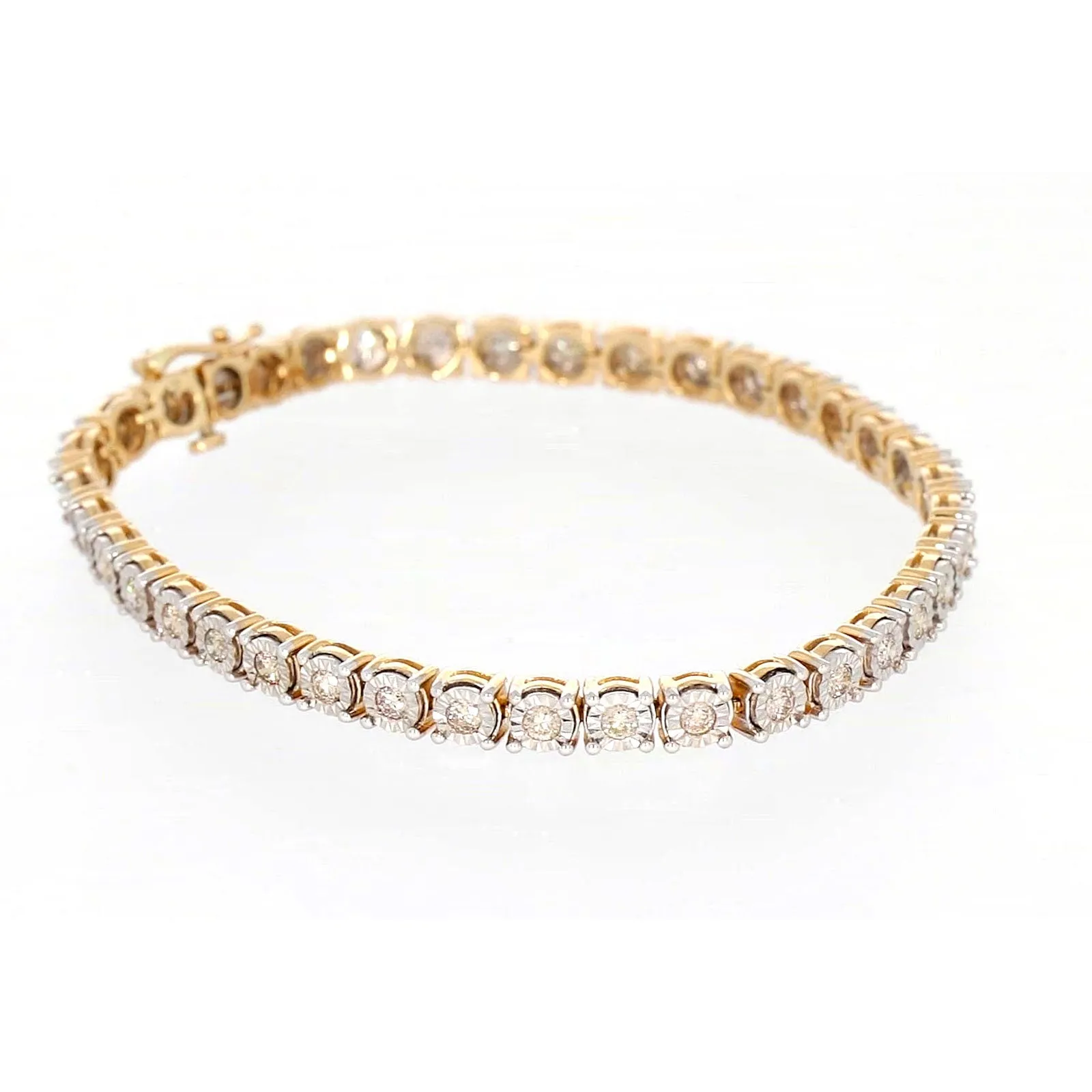 9ct Two Tone Gold Round Brilliant Cut with 2 Carat tw of Diamonds Tennis Bracelet