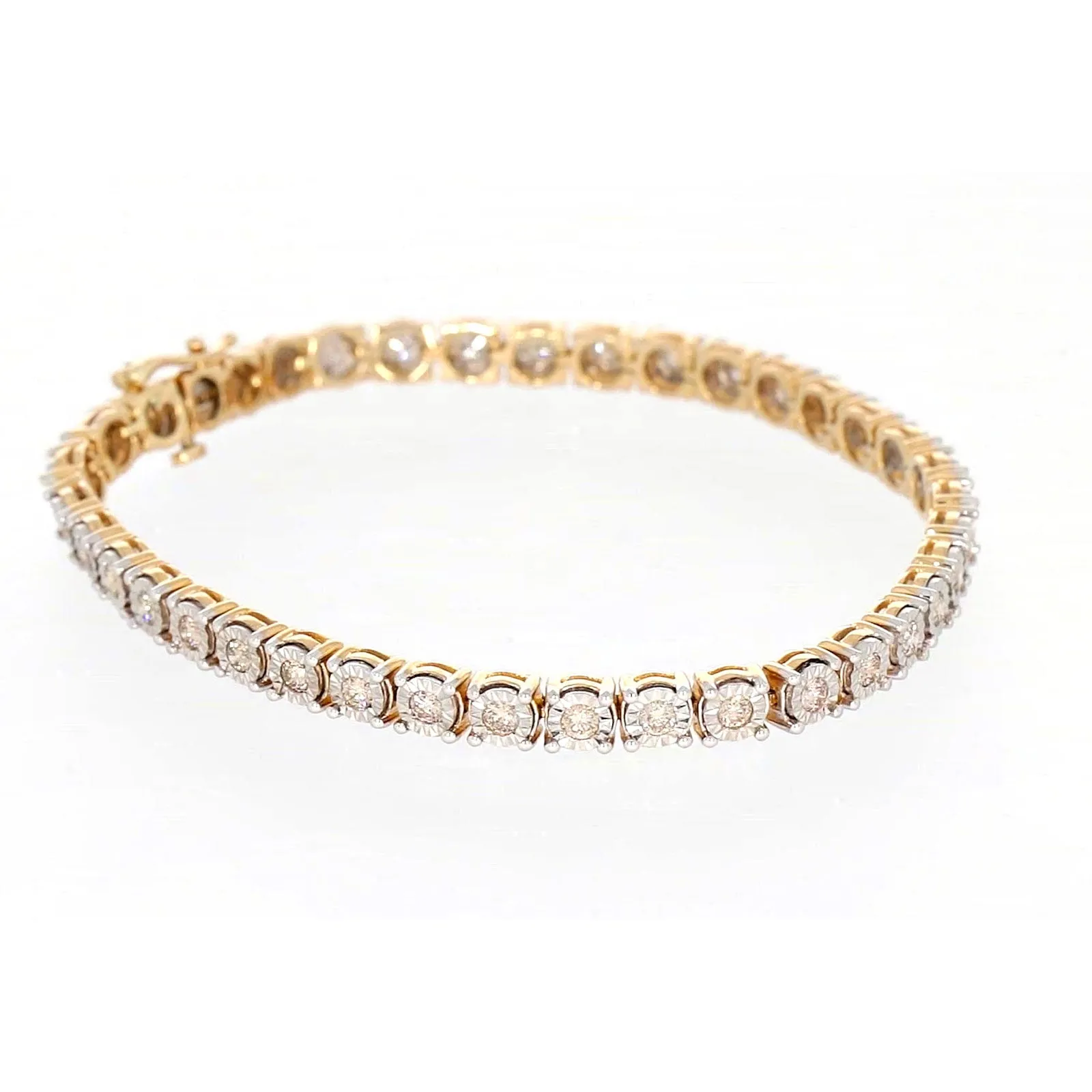 9ct Two Tone Gold Round Brilliant Cut with 2 Carat tw of Diamonds Tennis Bracelet