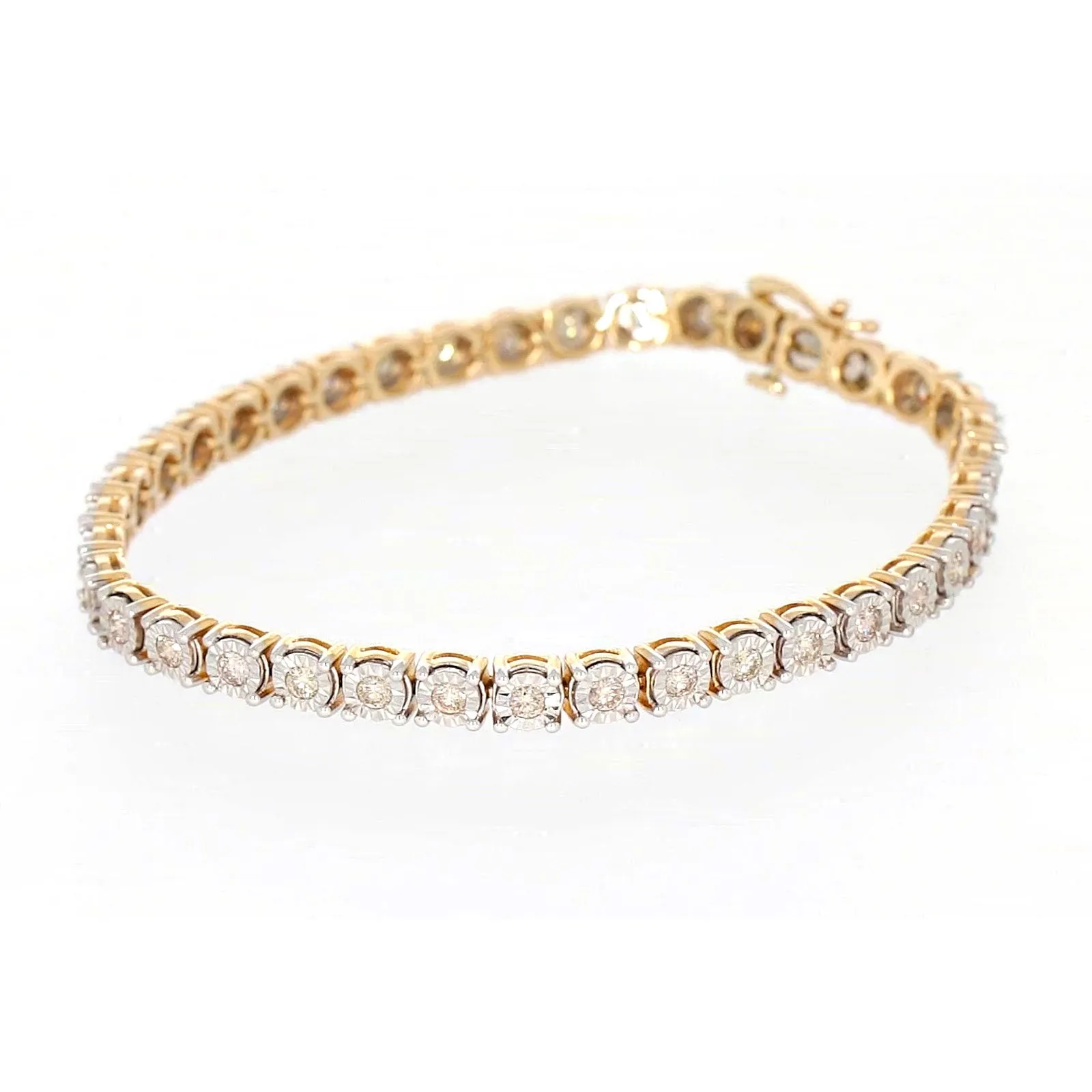 9ct Two Tone Gold Round Brilliant Cut with 2 Carat tw of Diamonds Tennis Bracelet