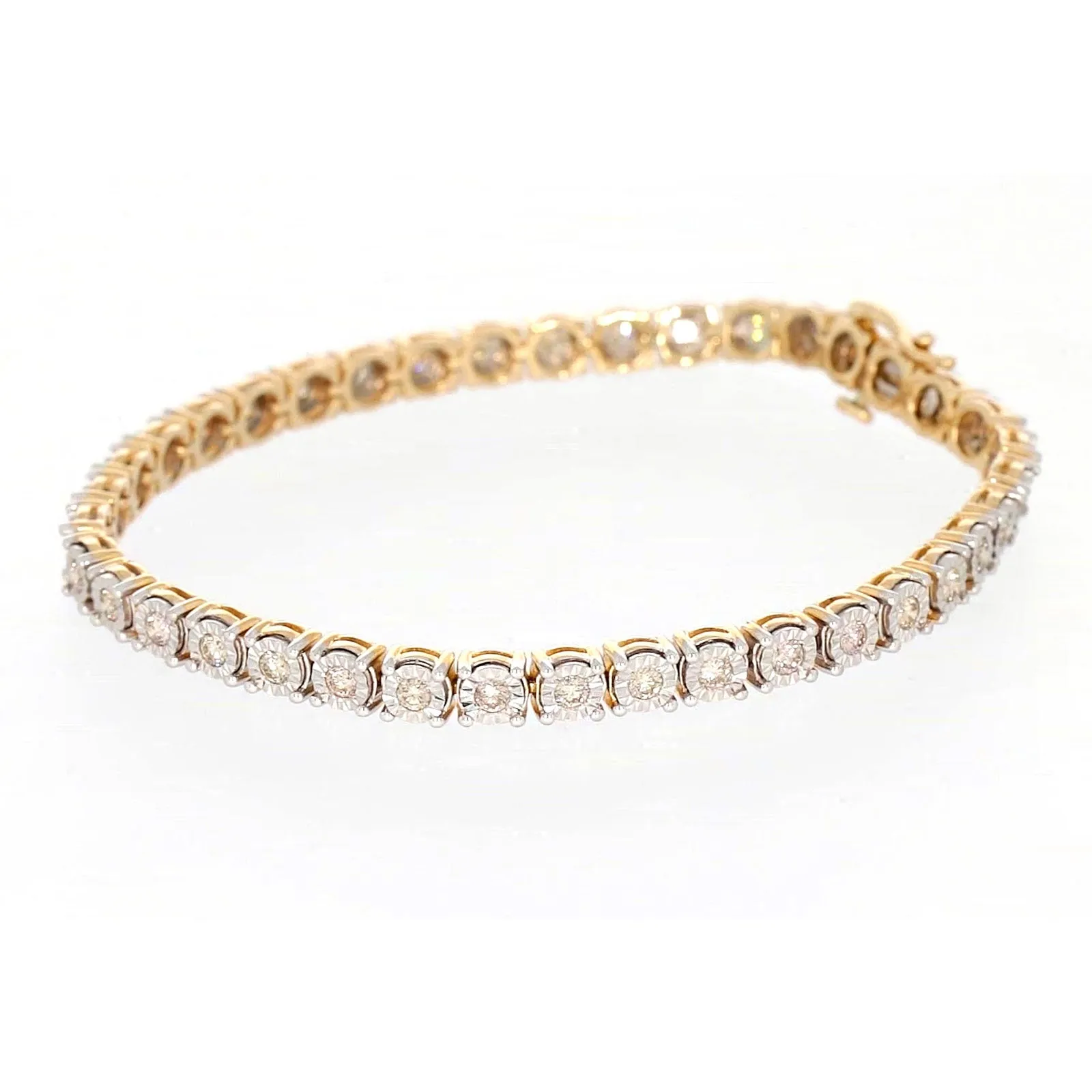 9ct Two Tone Gold Round Brilliant Cut with 2 Carat tw of Diamonds Tennis Bracelet