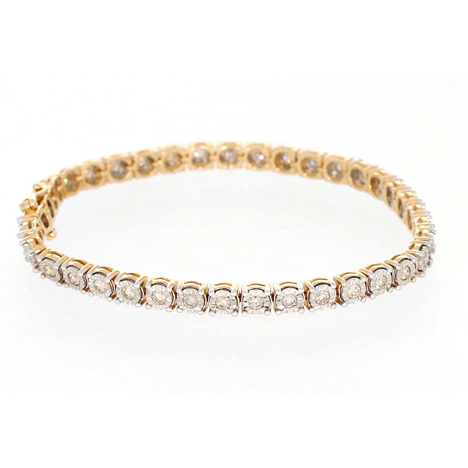 9ct Two Tone Gold Round Brilliant Cut with 2 Carat tw of Diamonds Tennis Bracelet