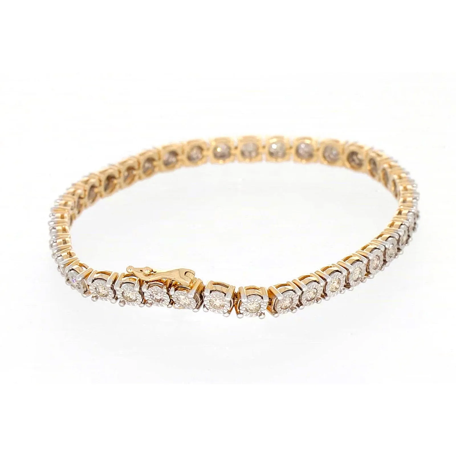 9ct Two Tone Gold Round Brilliant Cut with 2 Carat tw of Diamonds Tennis Bracelet