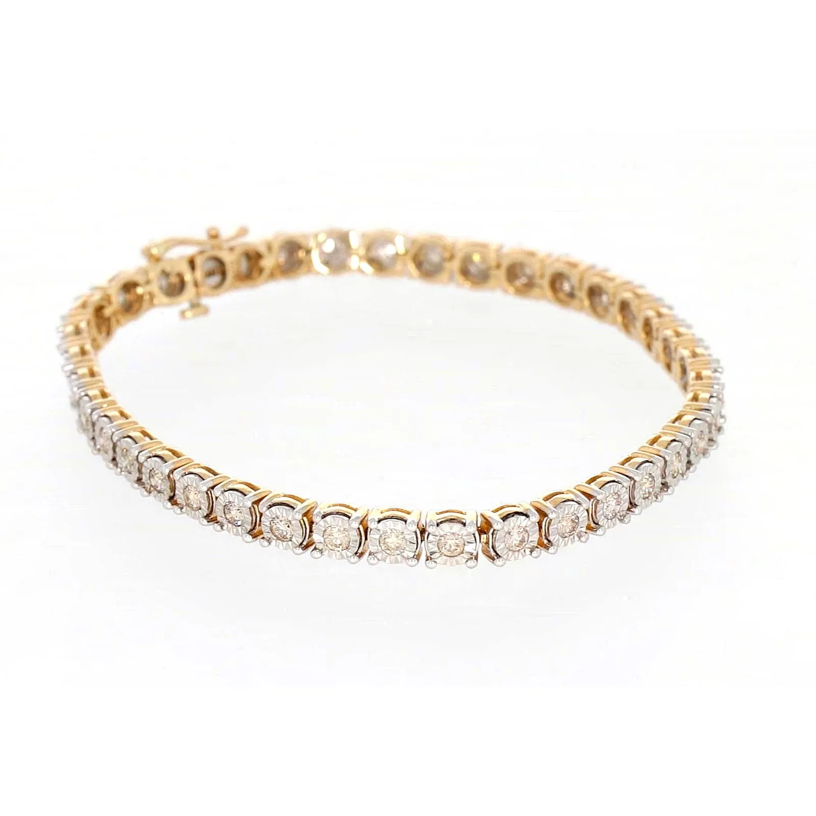 9ct Two Tone Gold Round Brilliant Cut with 2 Carat tw of Diamonds Tennis Bracelet