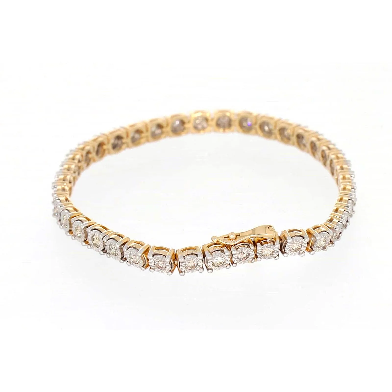 9ct Two Tone Gold Round Brilliant Cut with 2 Carat tw of Diamonds Tennis Bracelet