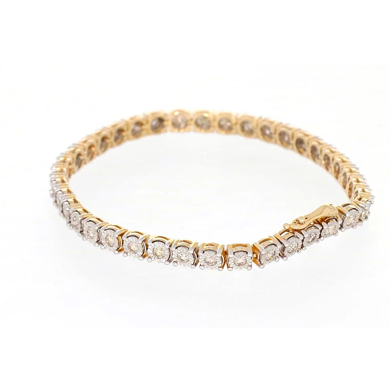 9ct Two Tone Gold Round Brilliant Cut with 2 Carat tw of Diamonds Tennis Bracelet