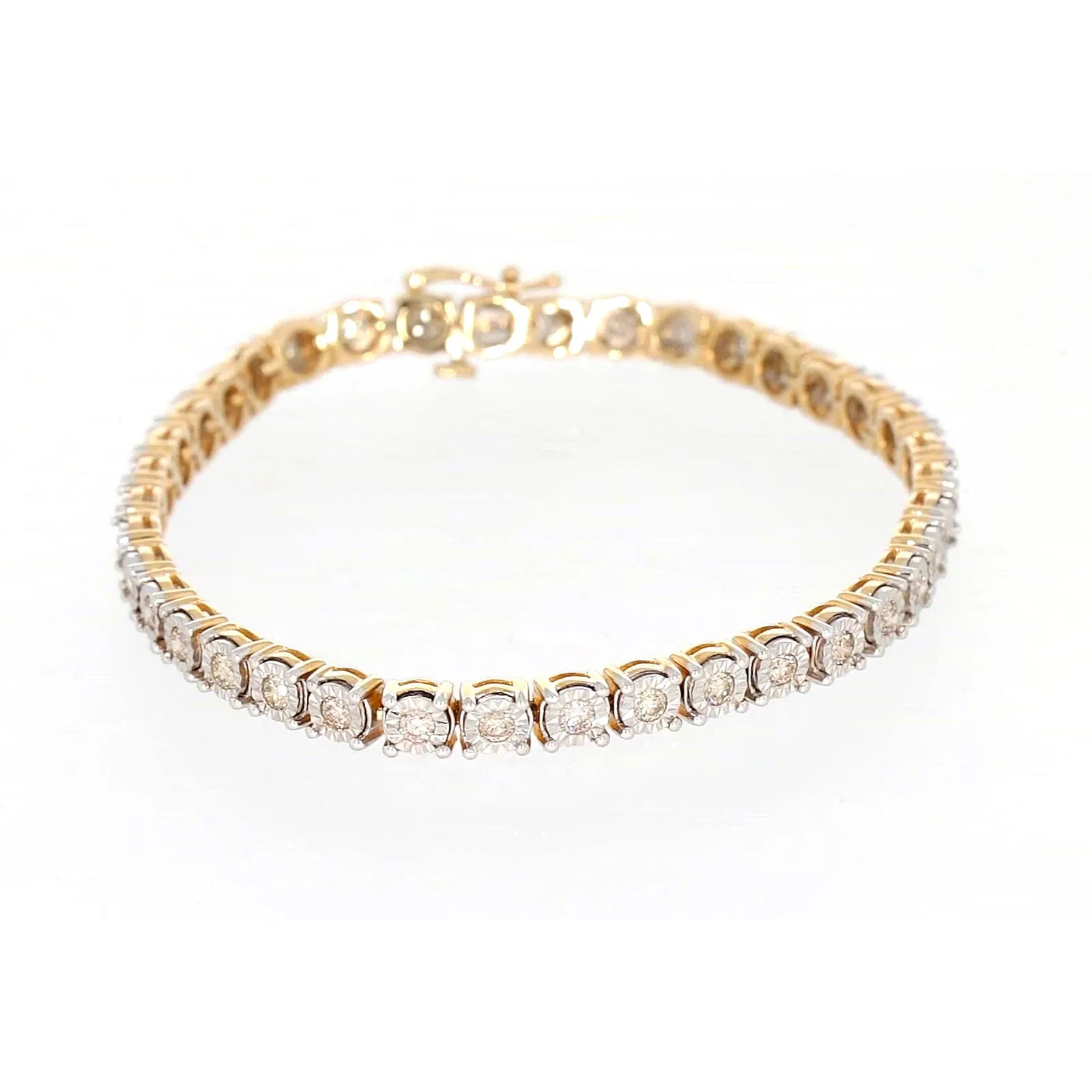 9ct Two Tone Gold Round Brilliant Cut with 2 Carat tw of Diamonds Tennis Bracelet