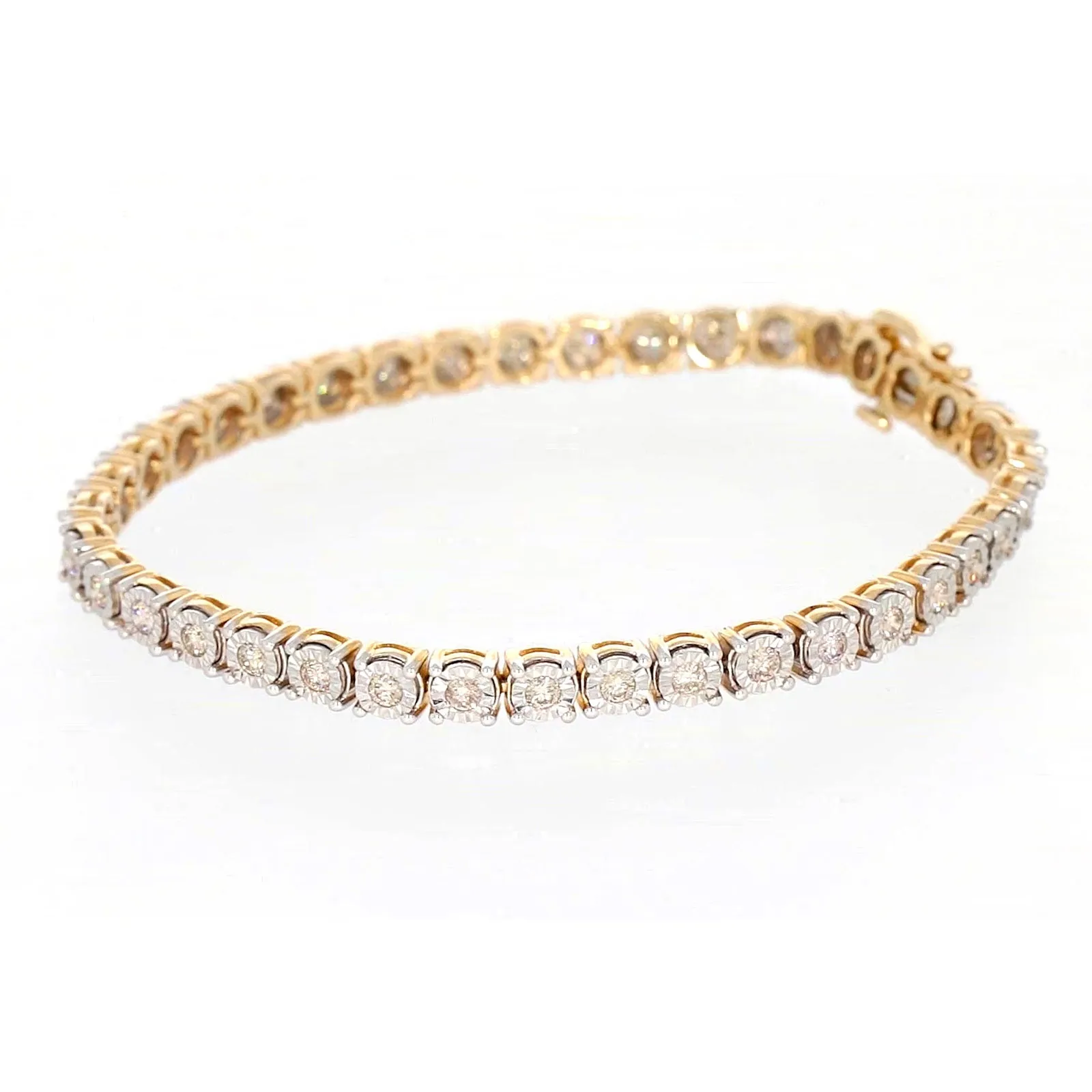 9ct Two Tone Gold Round Brilliant Cut with 2 Carat tw of Diamonds Tennis Bracelet