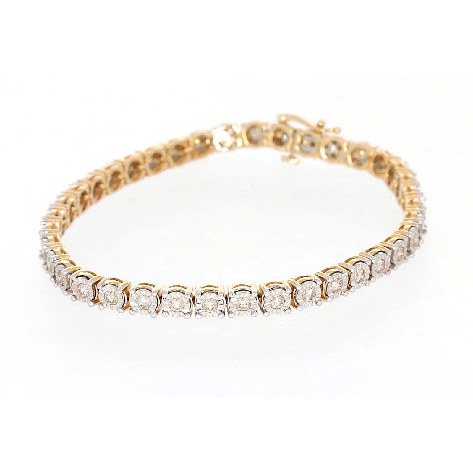 9ct Two Tone Gold Round Brilliant Cut with 2 Carat tw of Diamonds Tennis Bracelet