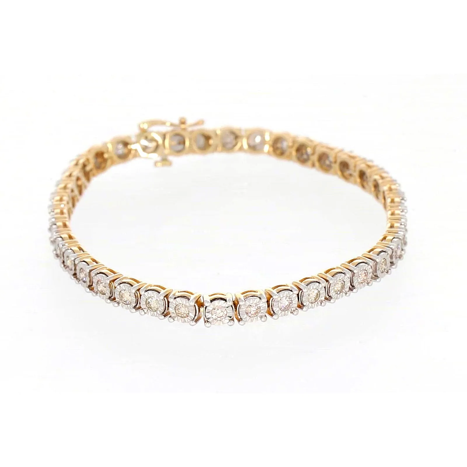 9ct Two Tone Gold Round Brilliant Cut with 2 Carat tw of Diamonds Tennis Bracelet