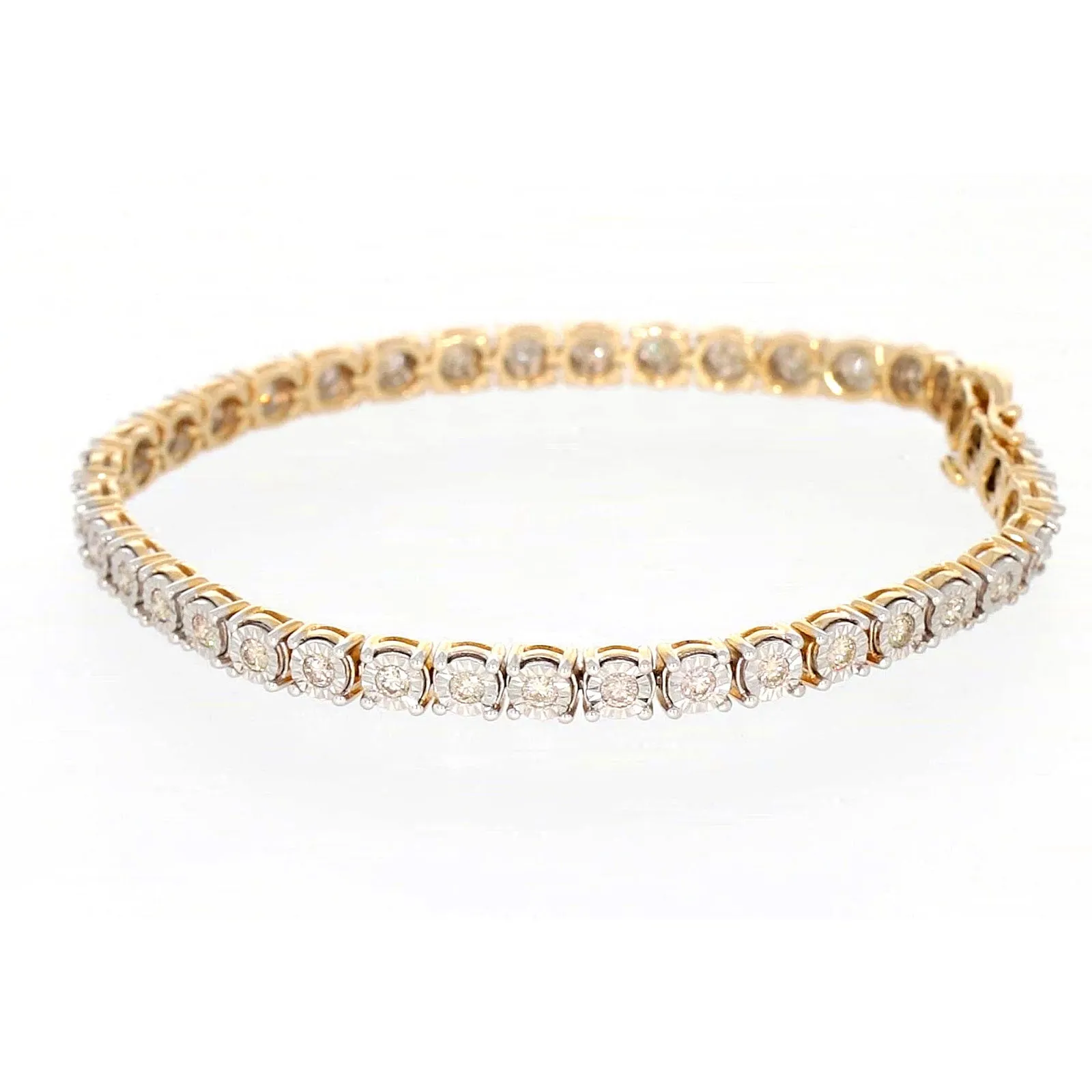 9ct Two Tone Gold Round Brilliant Cut with 2 Carat tw of Diamonds Tennis Bracelet