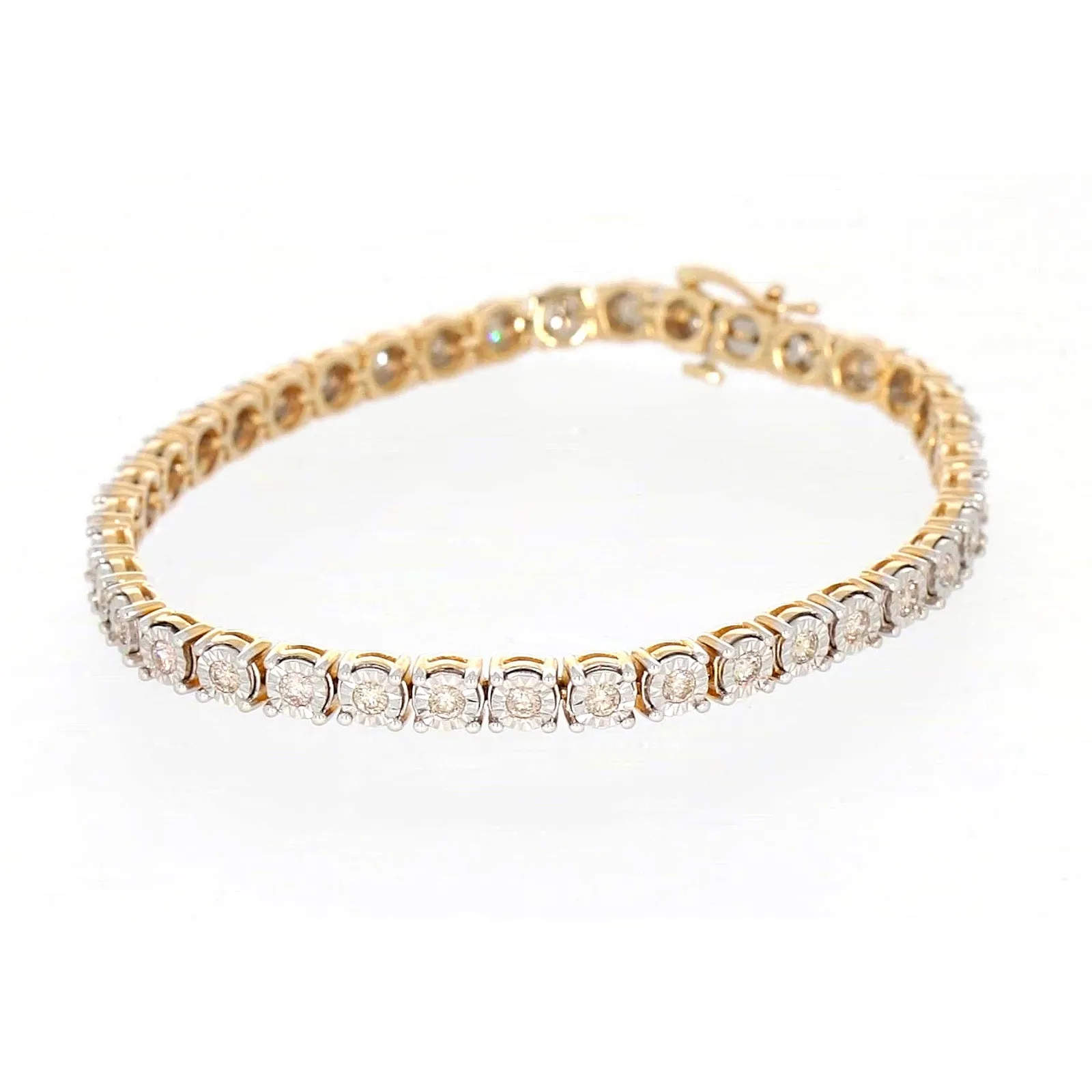 9ct Two Tone Gold Round Brilliant Cut with 2 Carat tw of Diamonds Tennis Bracelet