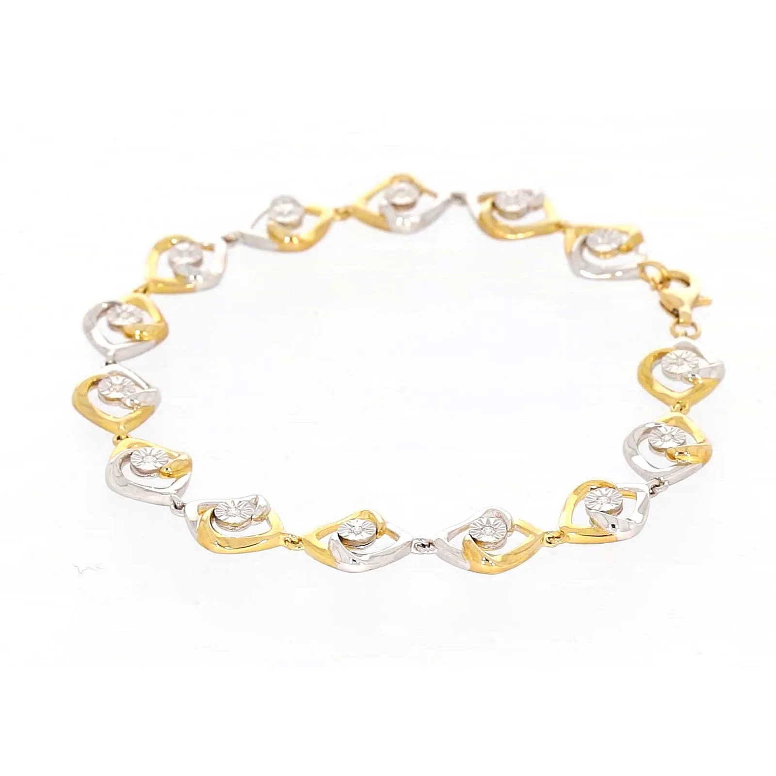 9ct Two Tone Gold with 0.12 CARAT tw of Diamonds Bracelet