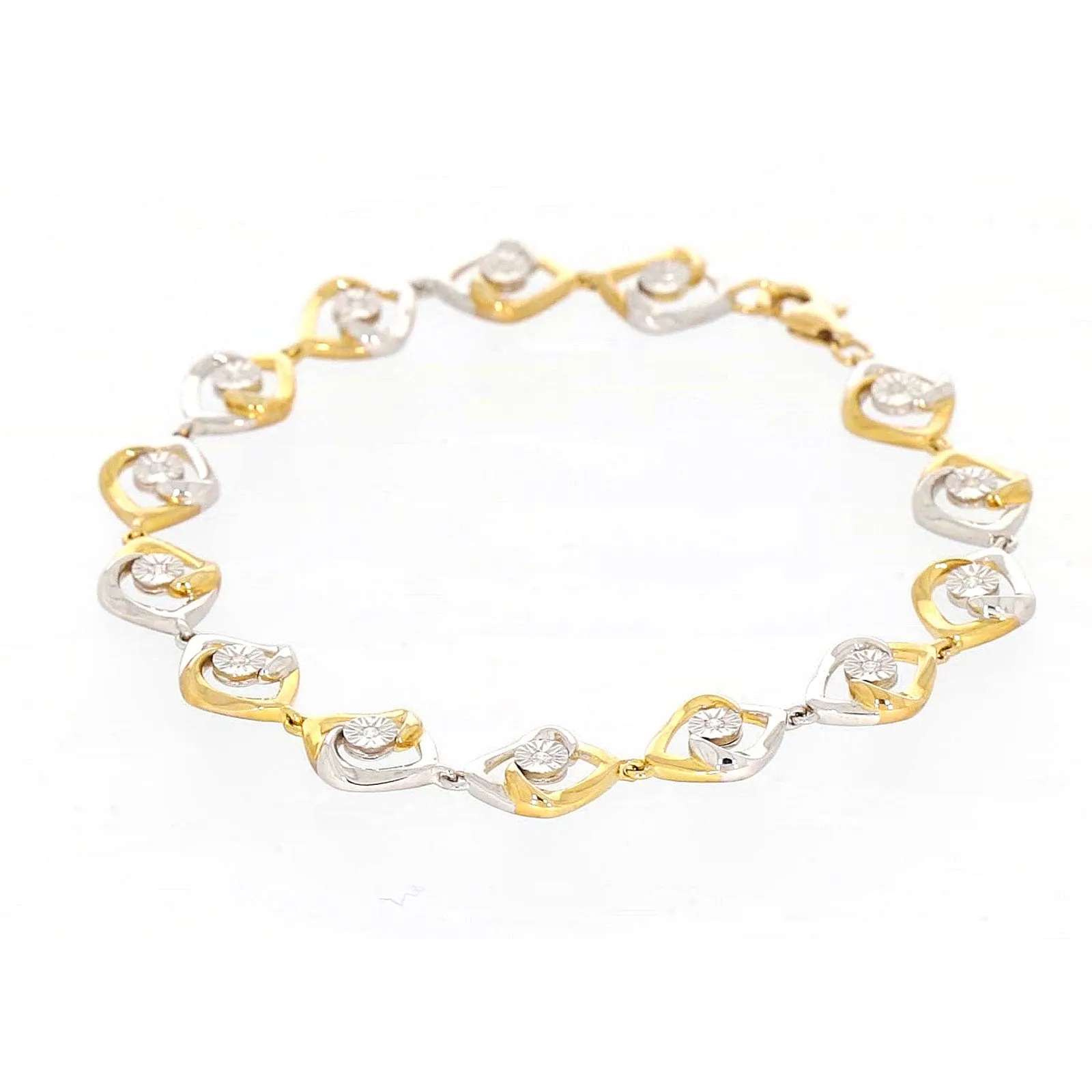 9ct Two Tone Gold with 0.12 CARAT tw of Diamonds Bracelet