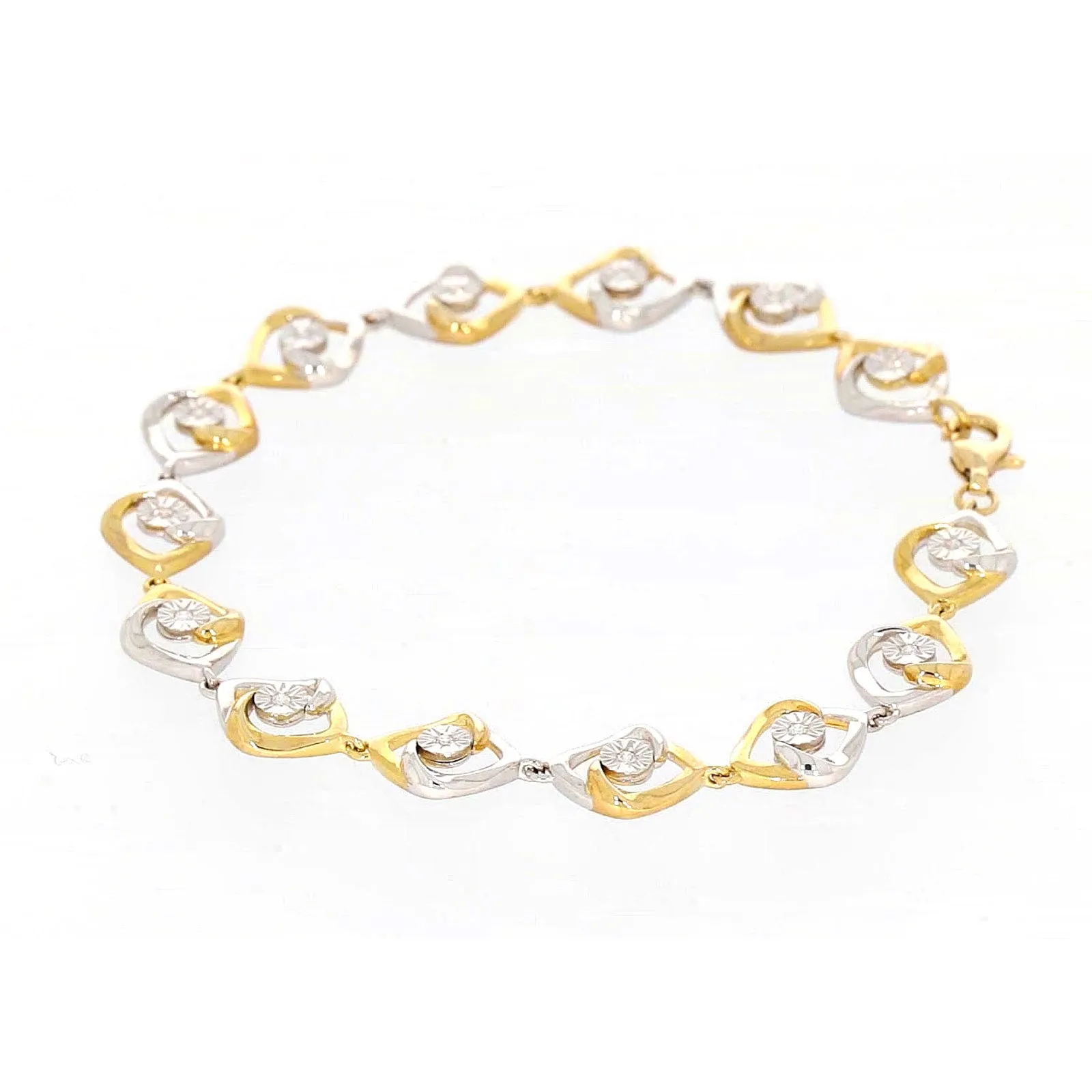 9ct Two Tone Gold with 0.12 CARAT tw of Diamonds Bracelet