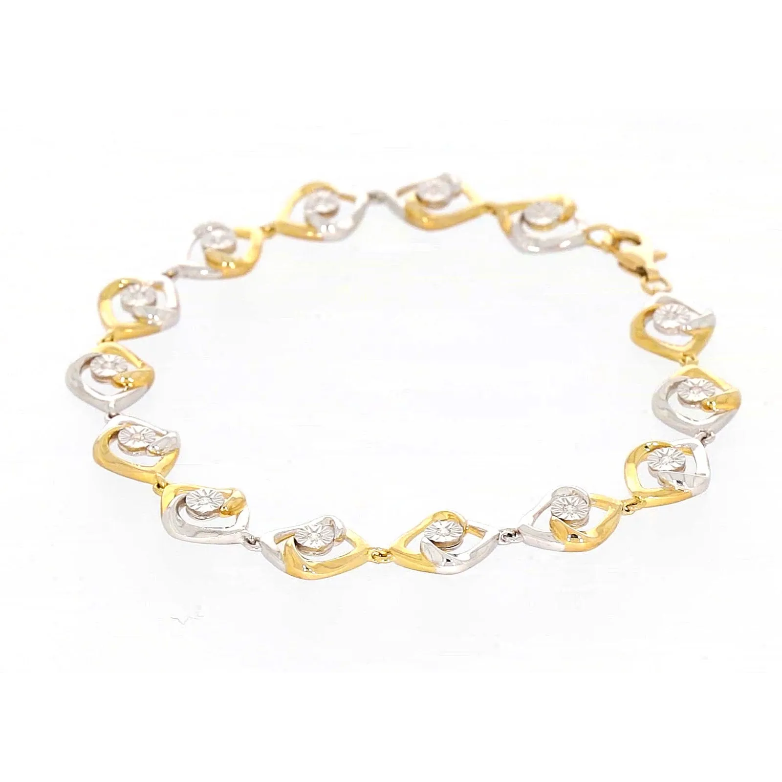 9ct Two Tone Gold with 0.12 CARAT tw of Diamonds Bracelet