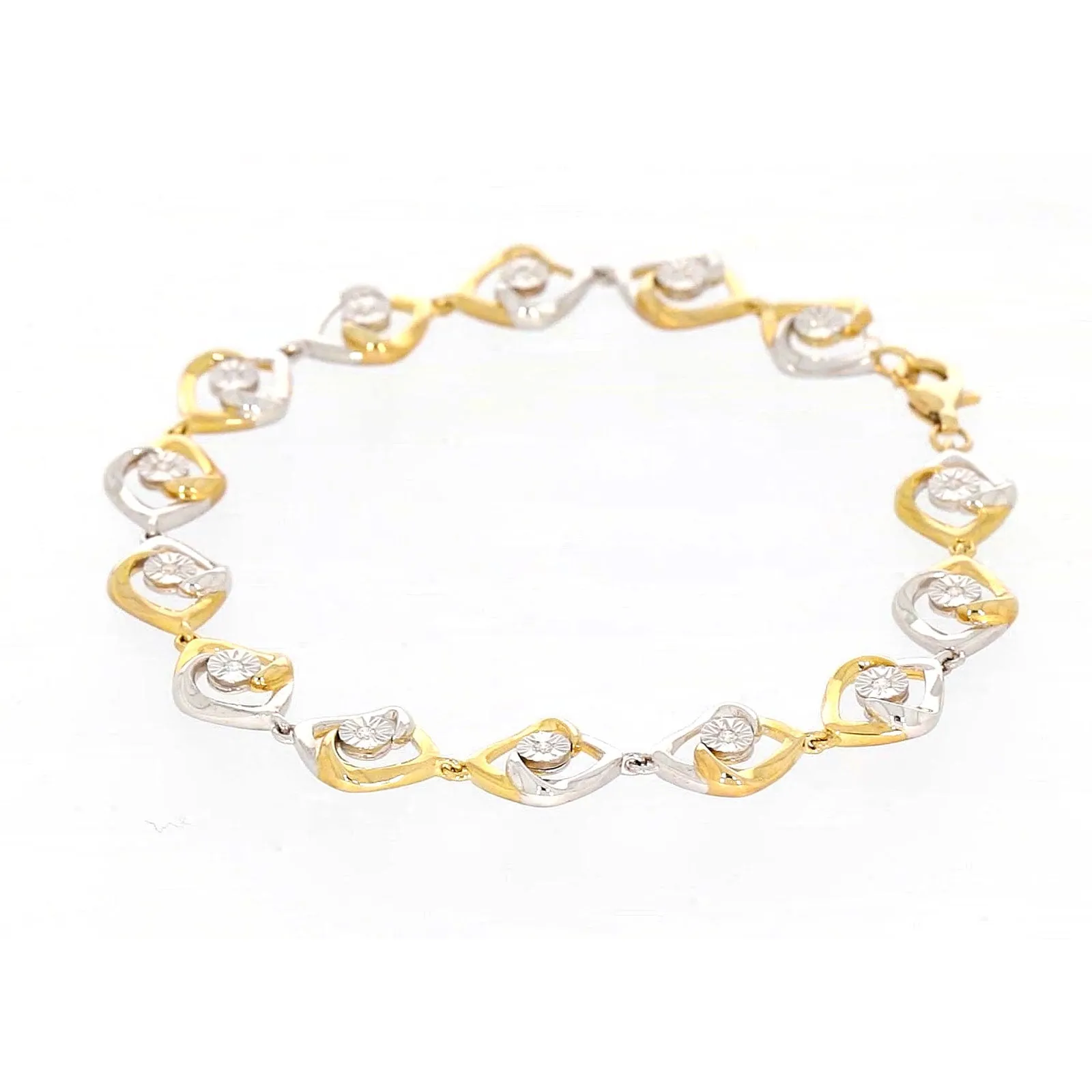 9ct Two Tone Gold with 0.12 CARAT tw of Diamonds Bracelet