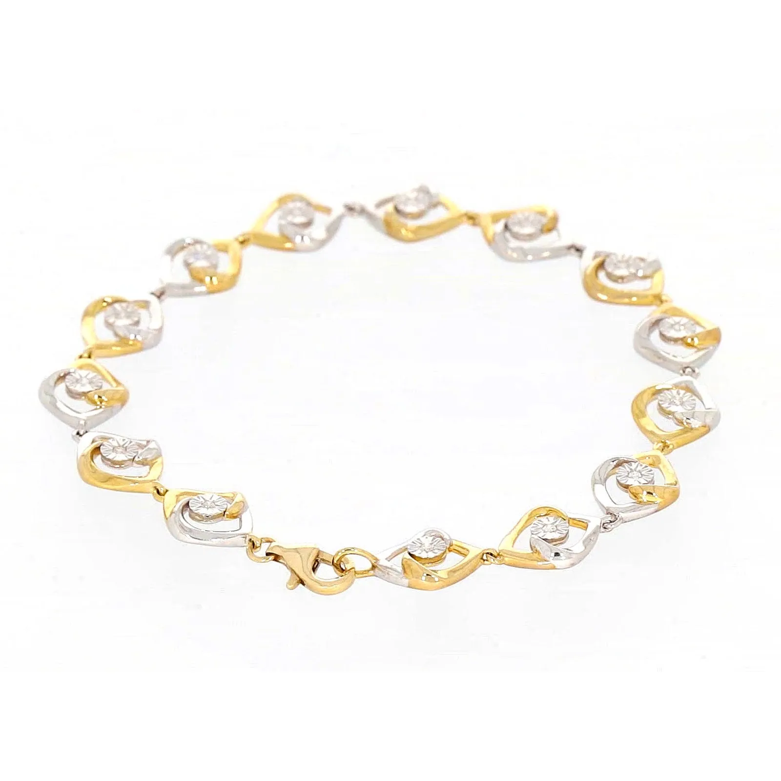 9ct Two Tone Gold with 0.12 CARAT tw of Diamonds Bracelet