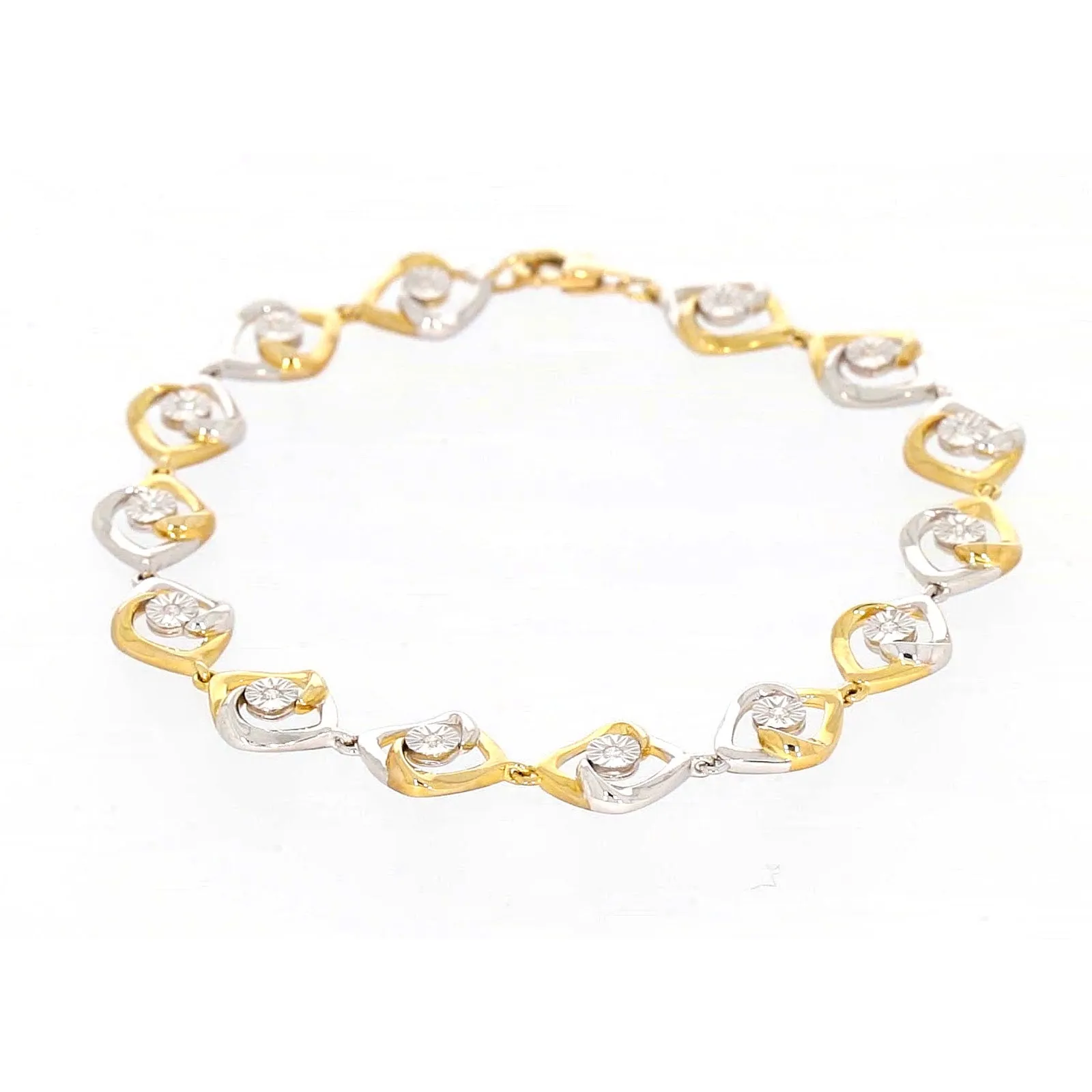 9ct Two Tone Gold with 0.12 CARAT tw of Diamonds Bracelet