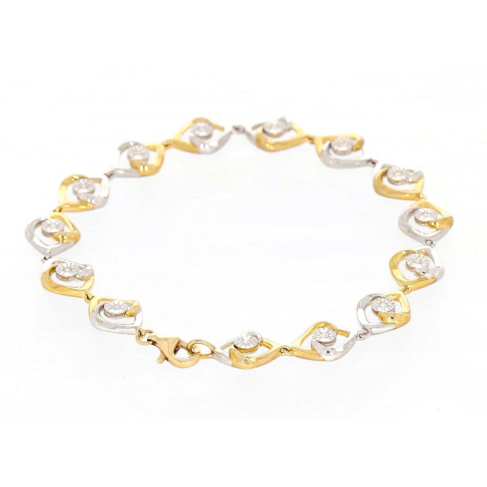 9ct Two Tone Gold with 0.12 CARAT tw of Diamonds Bracelet