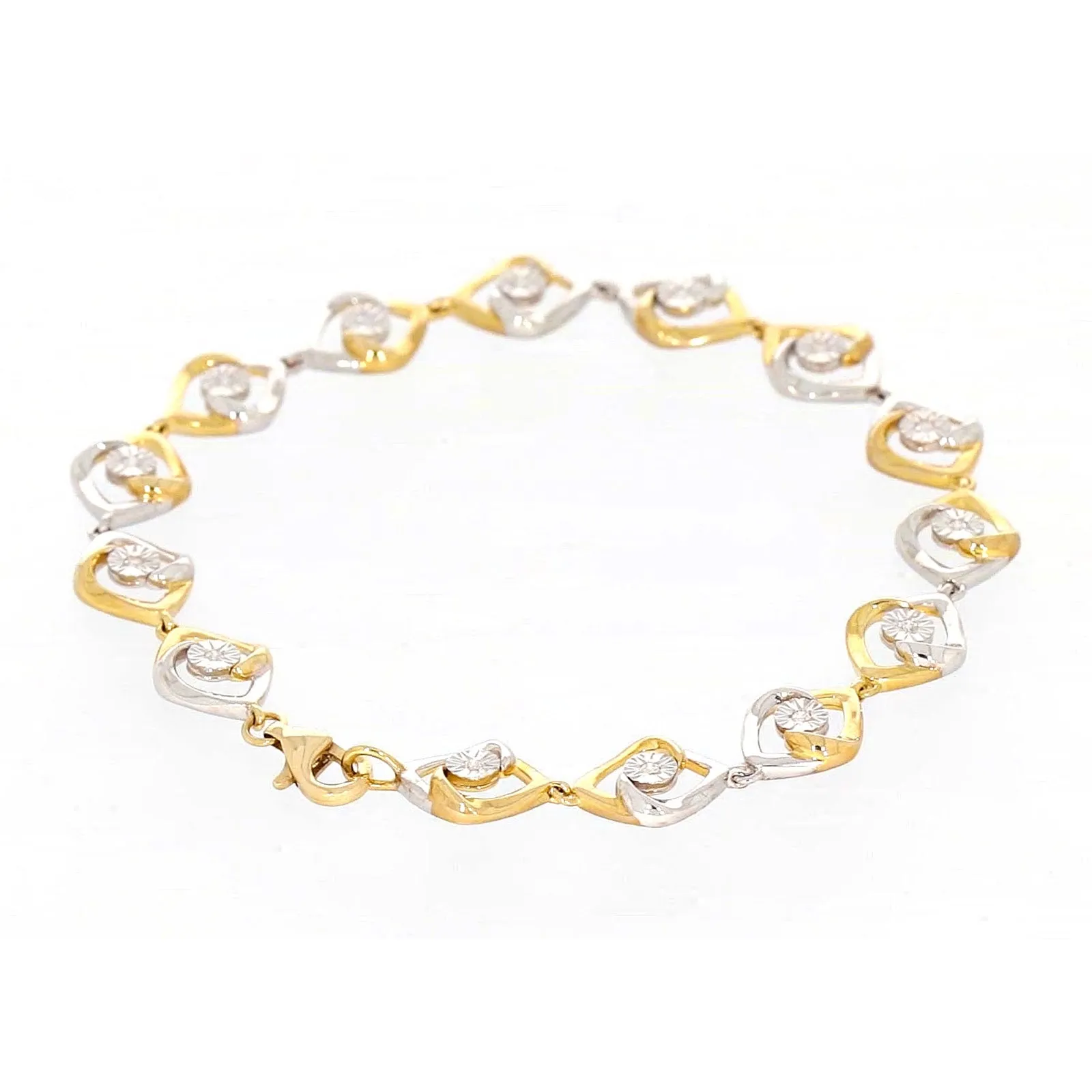 9ct Two Tone Gold with 0.12 CARAT tw of Diamonds Bracelet