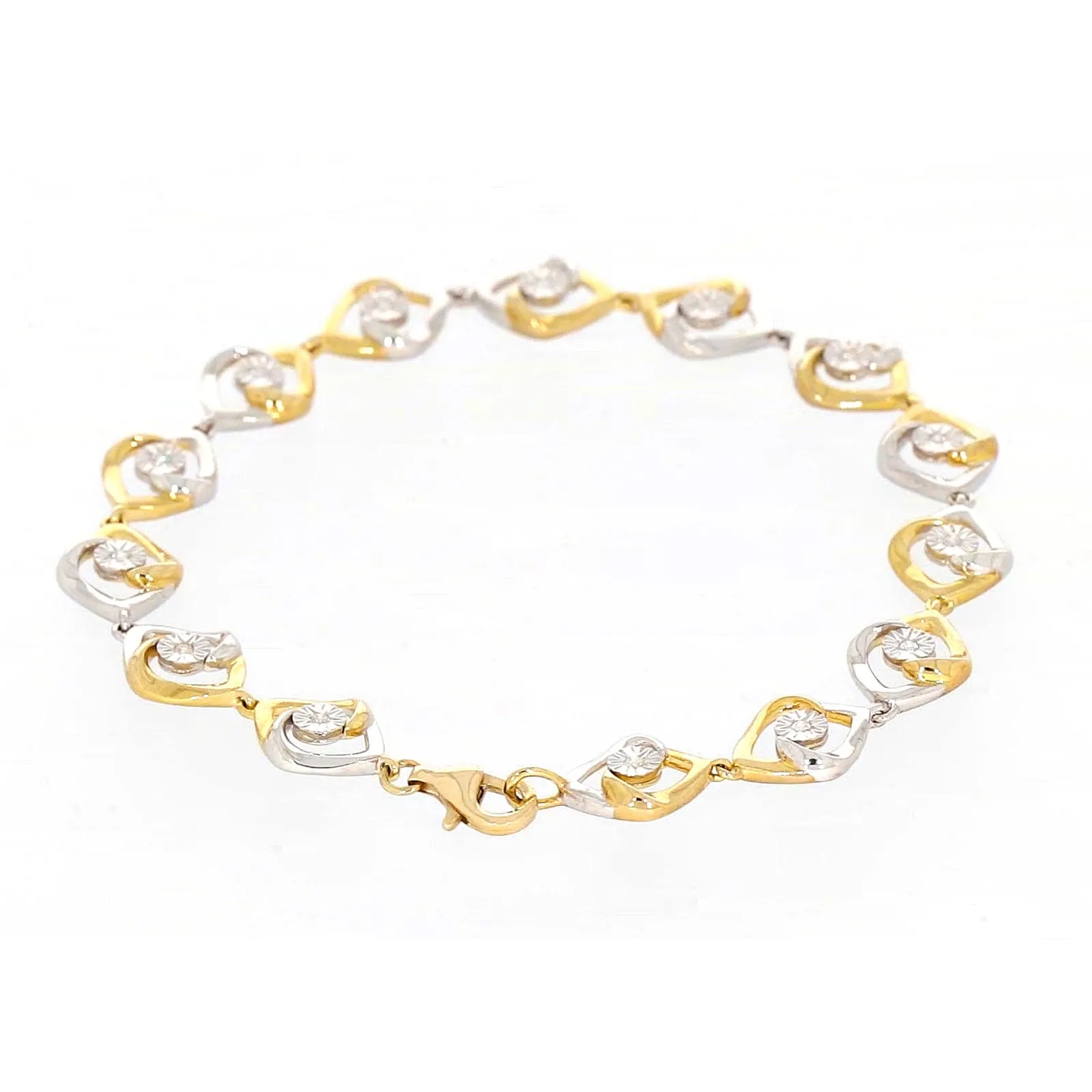 9ct Two Tone Gold with 0.12 CARAT tw of Diamonds Bracelet