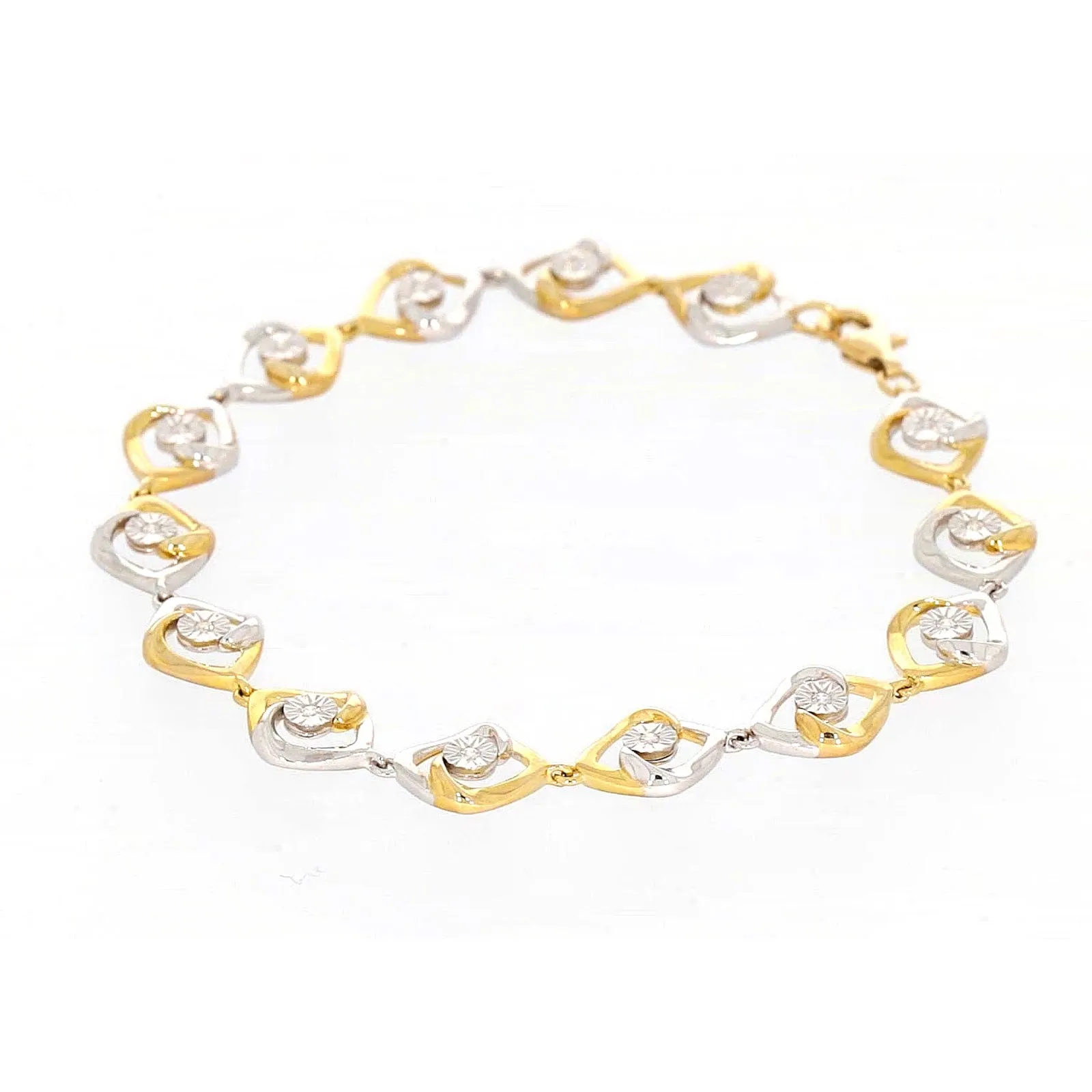 9ct Two Tone Gold with 0.12 CARAT tw of Diamonds Bracelet