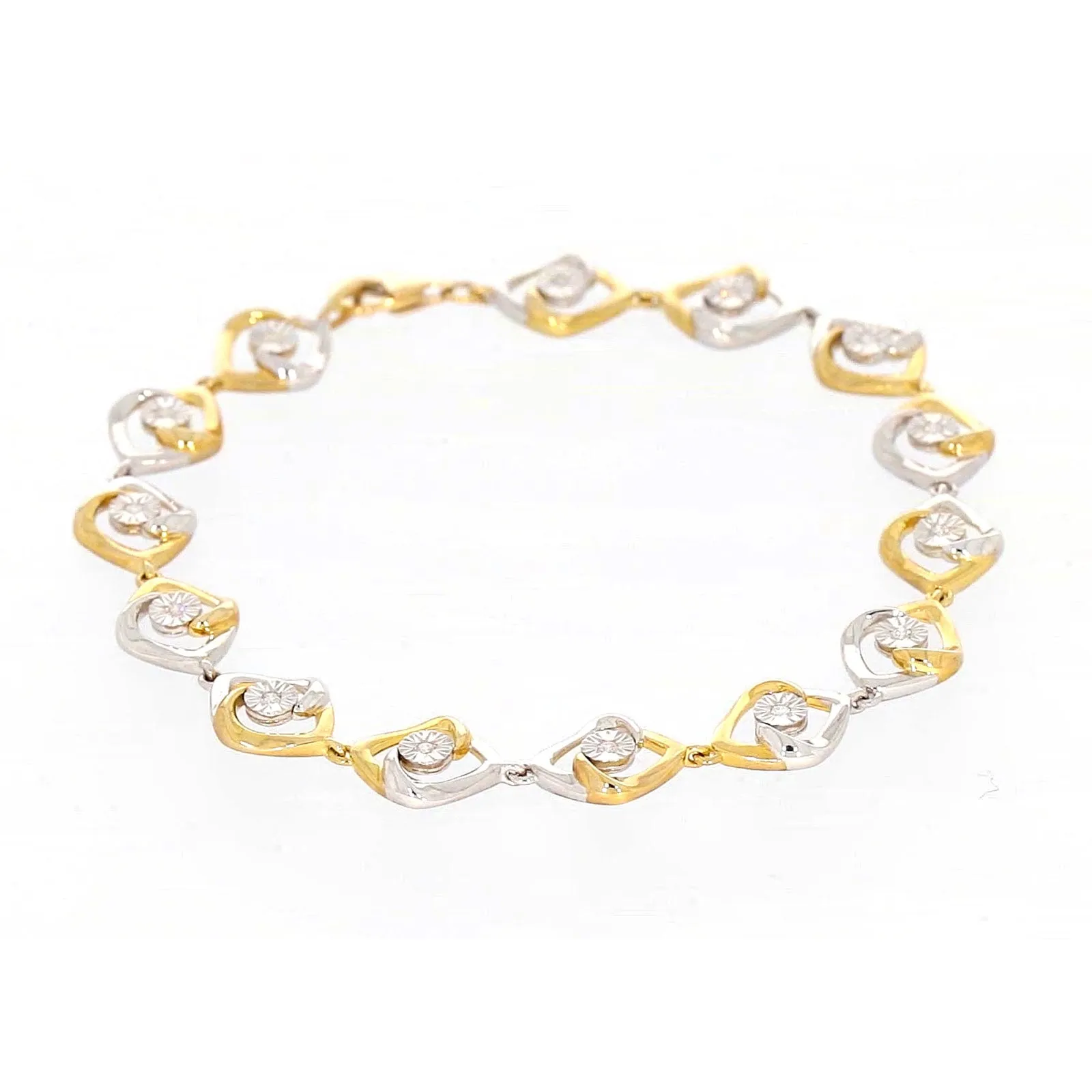 9ct Two Tone Gold with 0.12 CARAT tw of Diamonds Bracelet