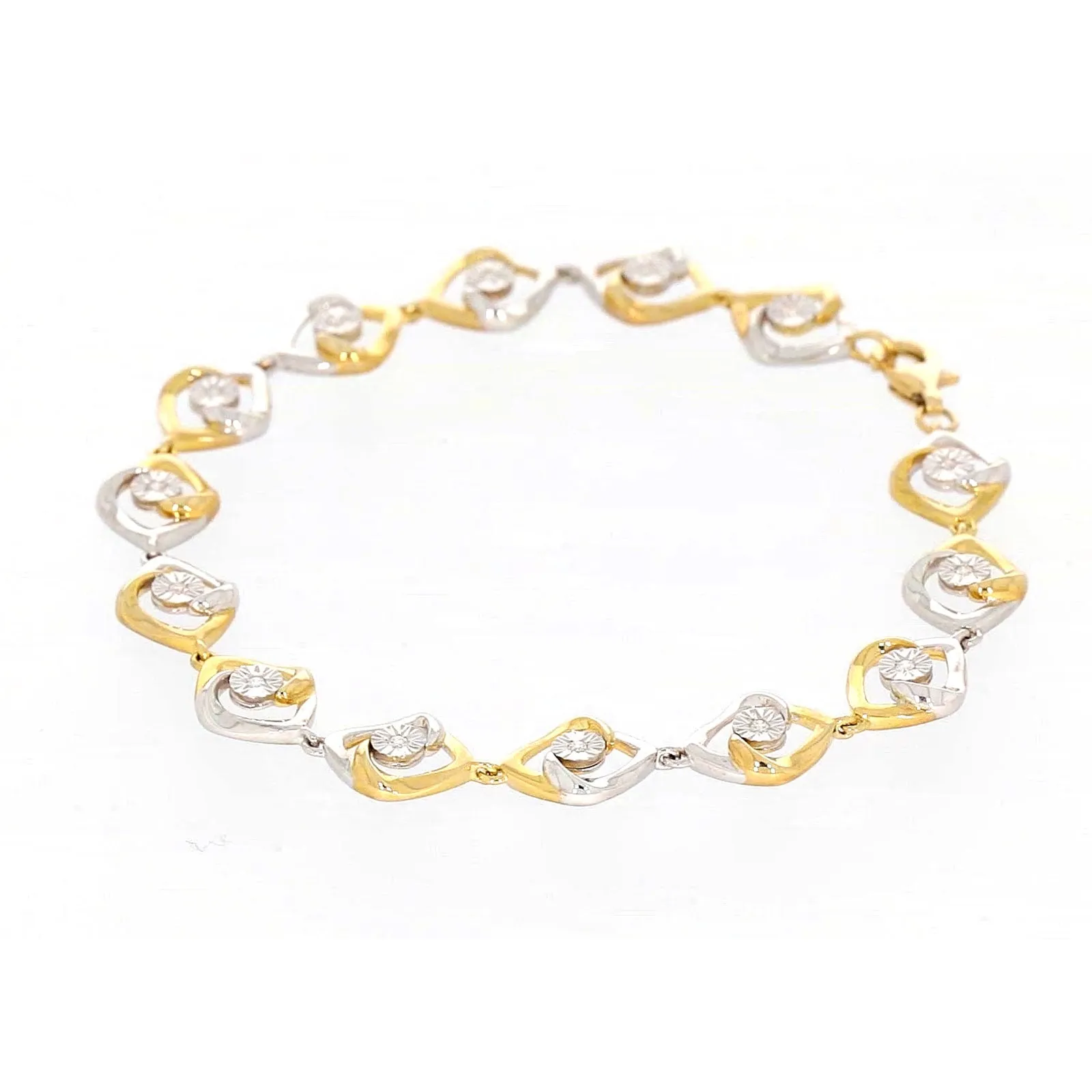 9ct Two Tone Gold with 0.12 CARAT tw of Diamonds Bracelet