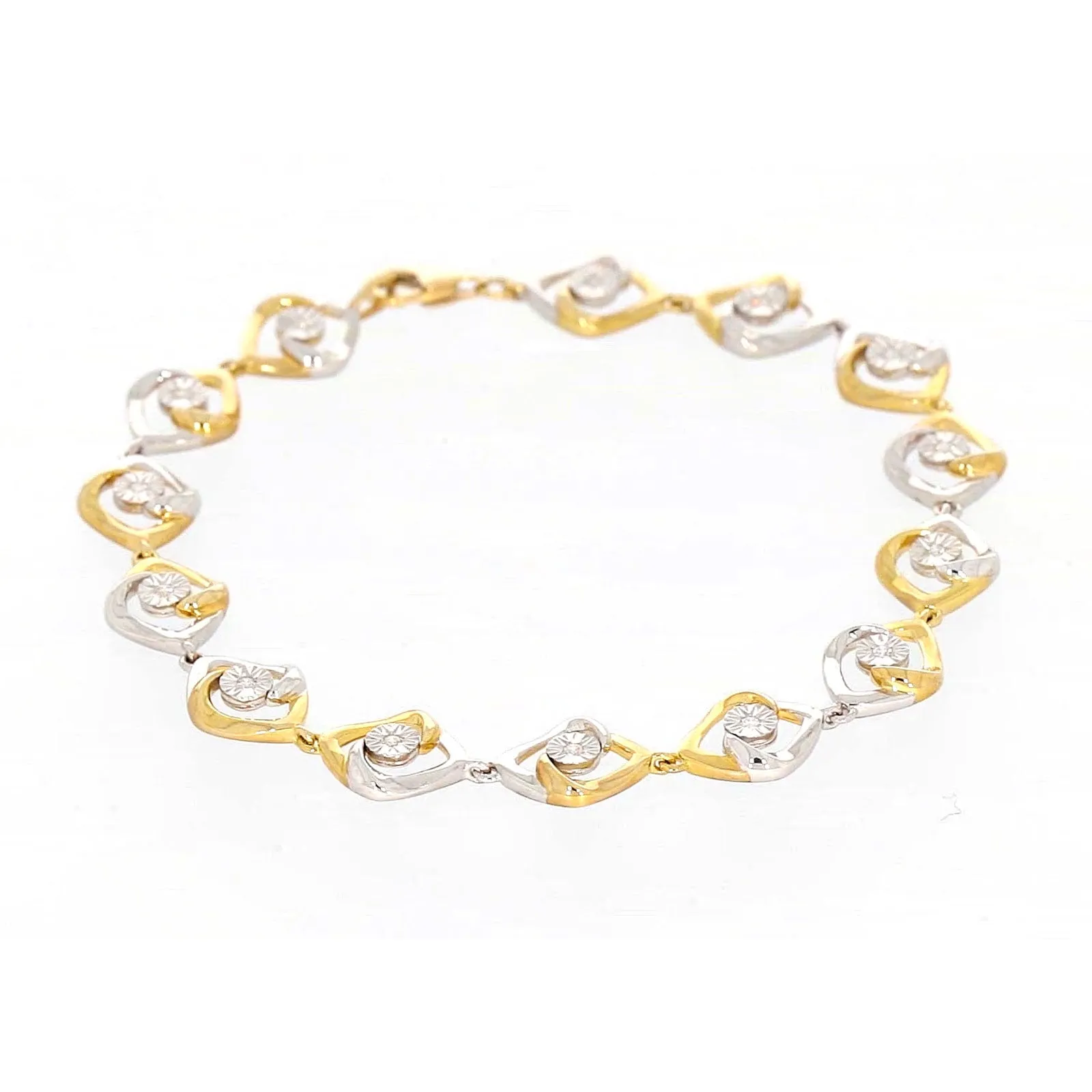 9ct Two Tone Gold with 0.12 CARAT tw of Diamonds Bracelet